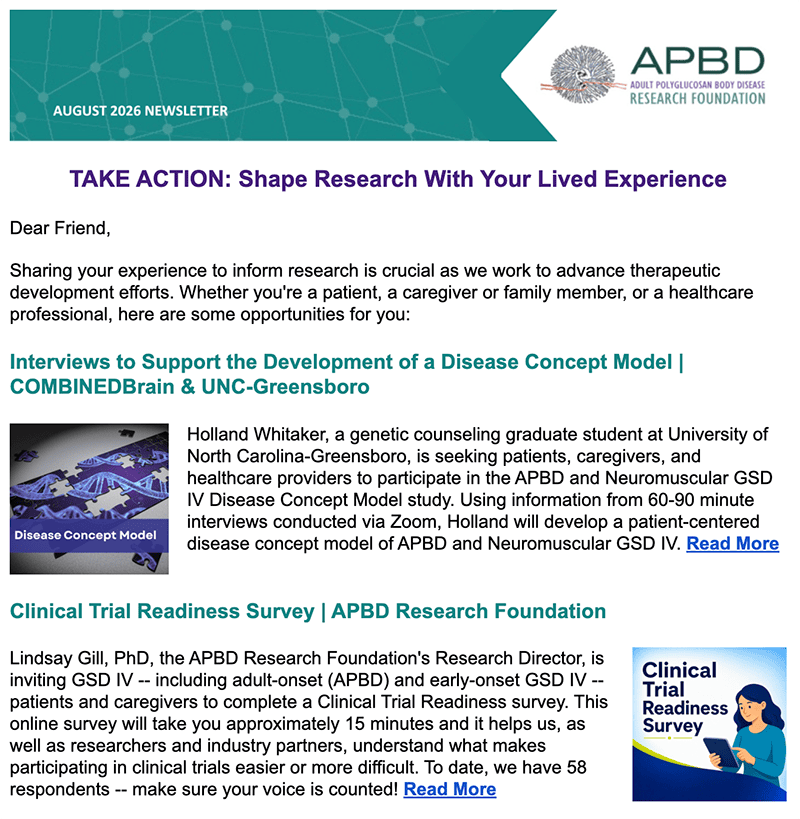 August 2026 • TAKE ACTION: Shape Research with Your Lived Experience