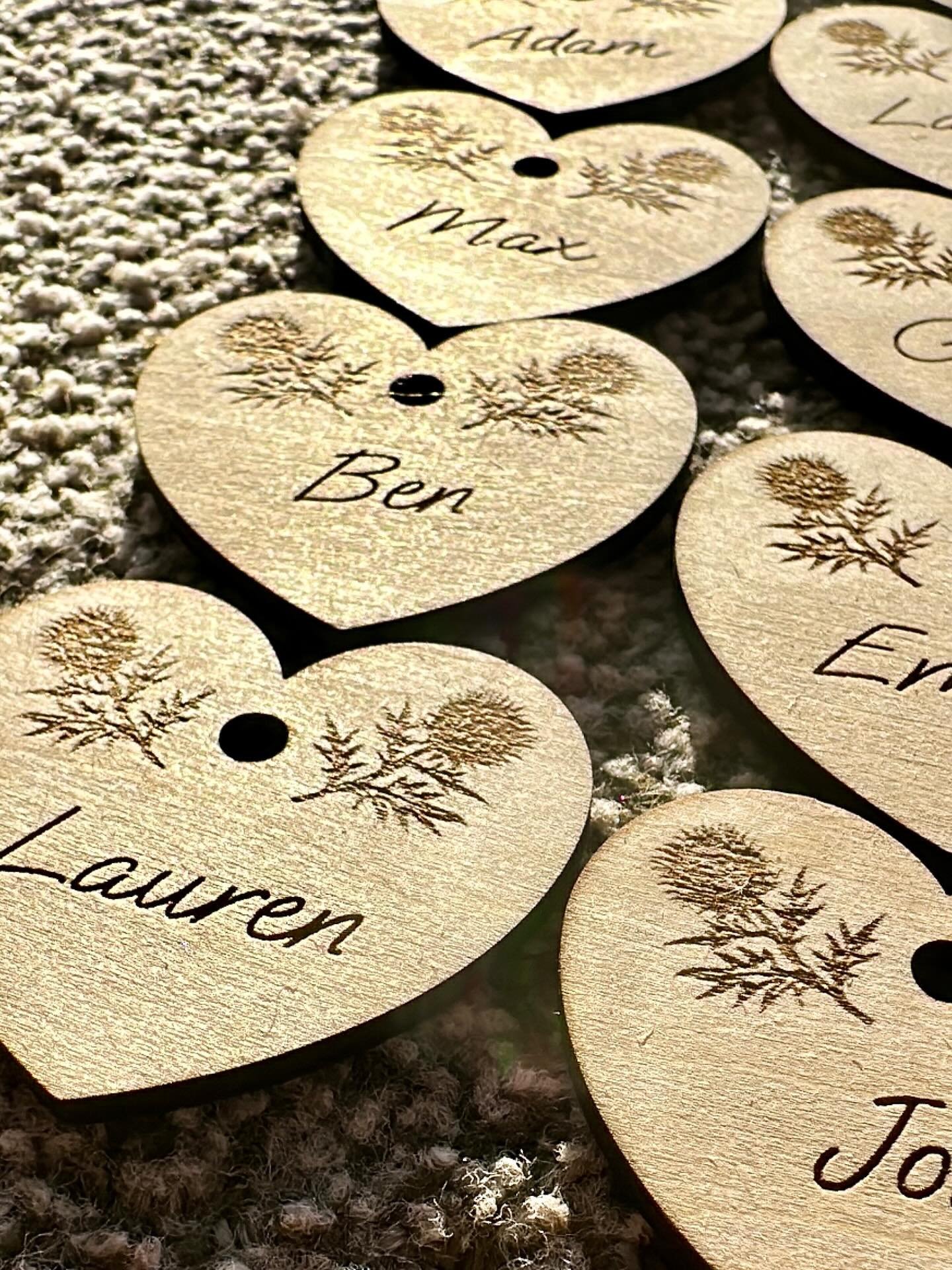In March I also finally used my laser properly for the first time to create wedding place name pieces for a friend.