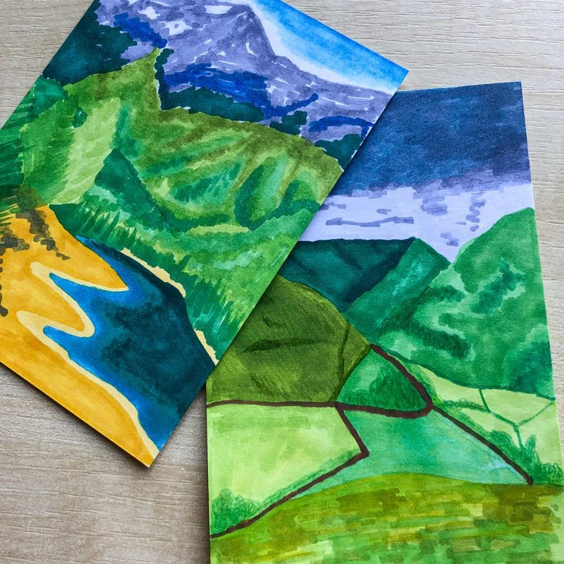 landscape drawings with alcohol markers