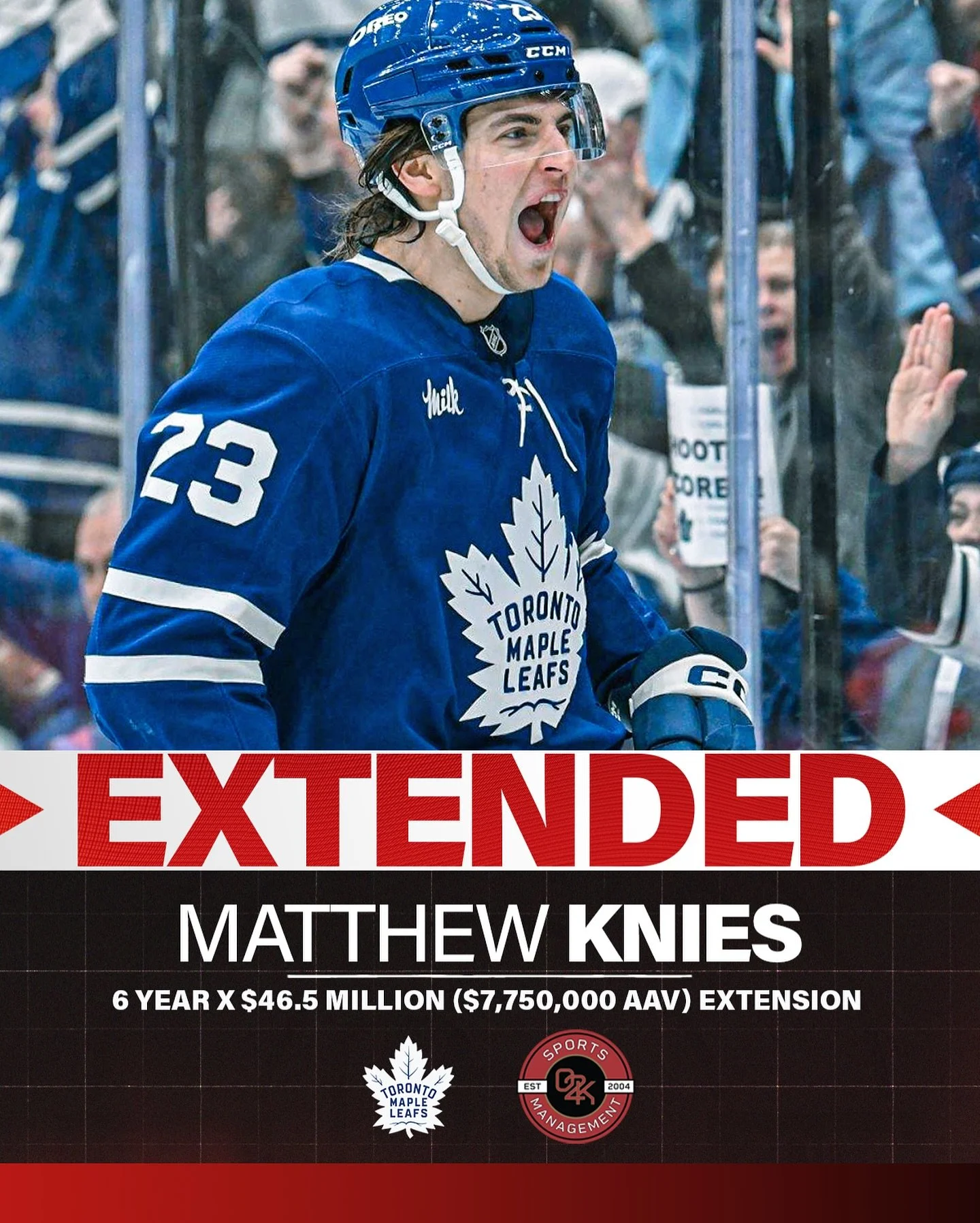 Pay day is always a Knies day! 🍁 Congratulations to O2K client Matthew Knies (@matthewknies) on signing a 6 year, 46.5 million (7.75M AAV) contract extension with the @mapleleafs!
#LeafsForever #GoLeafsGo #Knies #Toronto #hockey #hockeylife #maplele