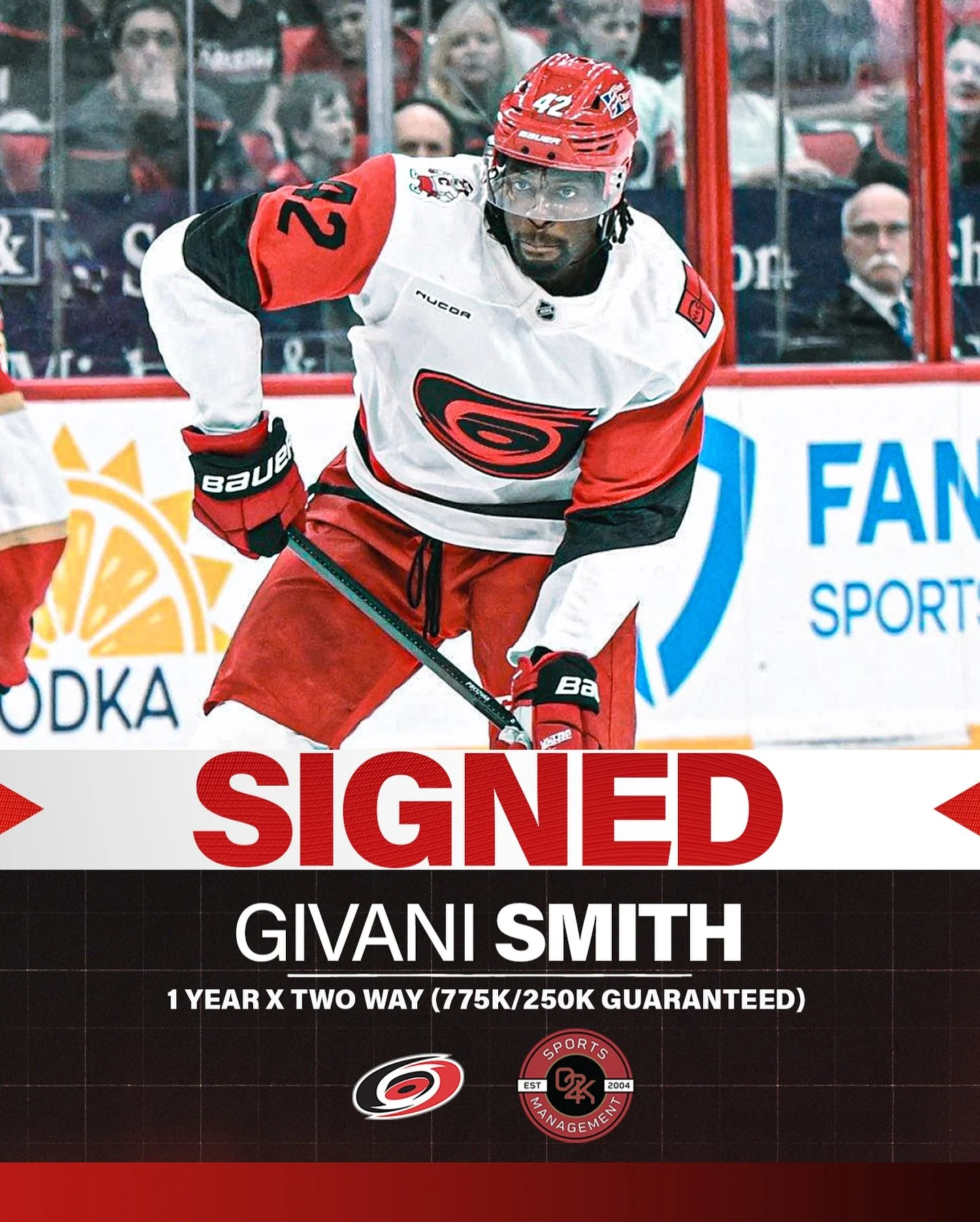 Absolutely earned it 💪 Congratulations to O2K client Givani Smith (@givani_smith) on securing a two-way contract with the @canes for the 2025-26 NHL season!
#Canes #NHL #icehockey #letsgocanes #raiseup