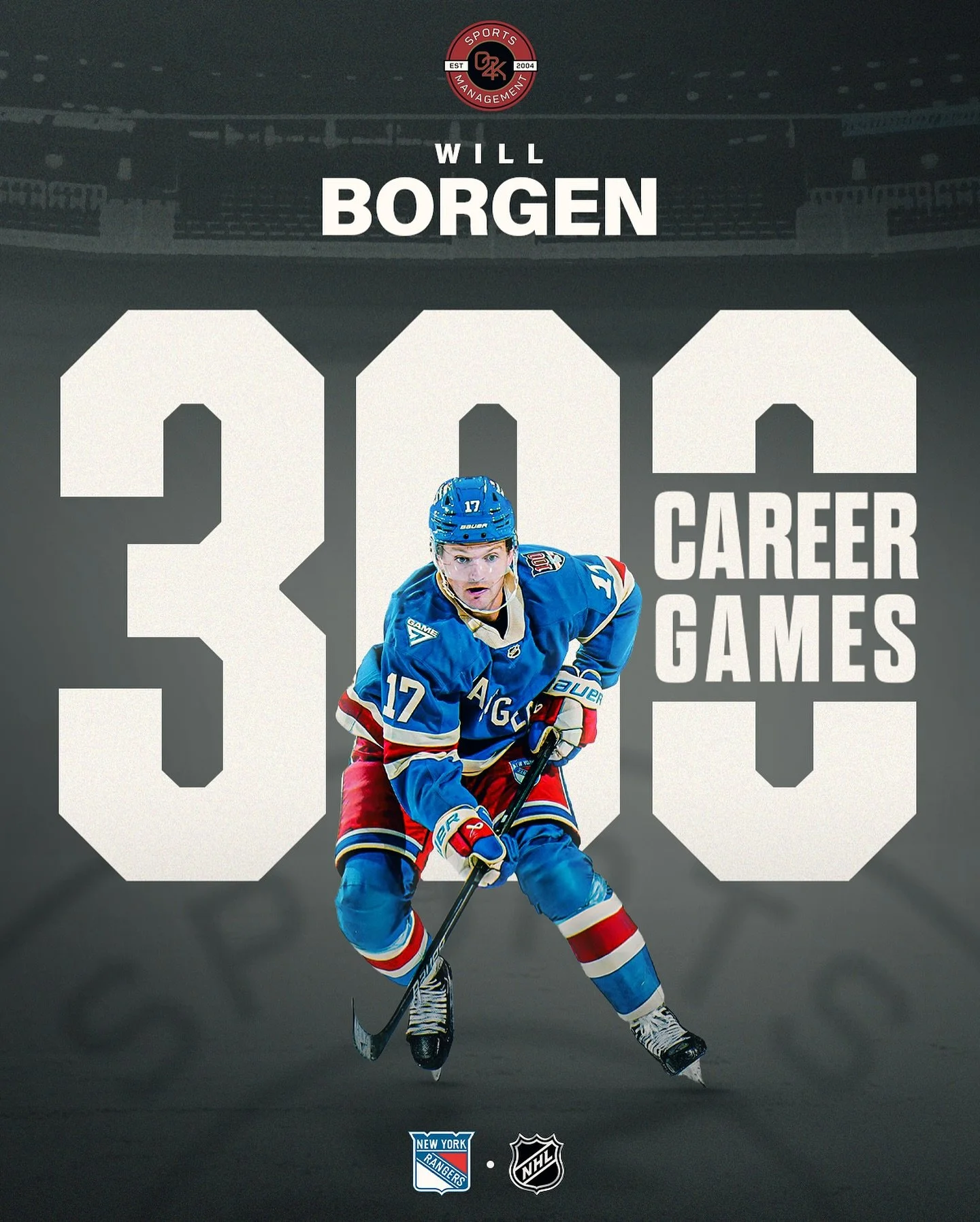 Congratulations to O2K client @willborgen on skating in @NHL game 300!
Congrats, Borgy! Many more on the way 🙌

#rangers #rangershockey #letsgorangers #NYR #hockey