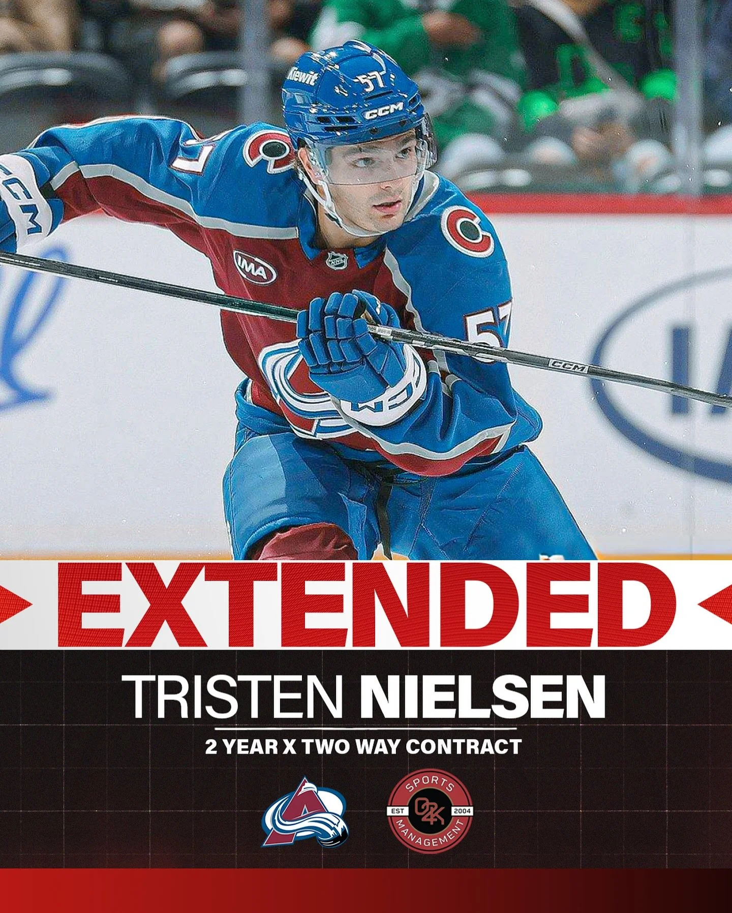 A deal well earned 👊 Congratulations to O2K client @tristennielsen on signing a 2 year, two-way contract extension with the @coloradoavalanche! 
#goavsgo #colorado #avalanche #nhl #hockey