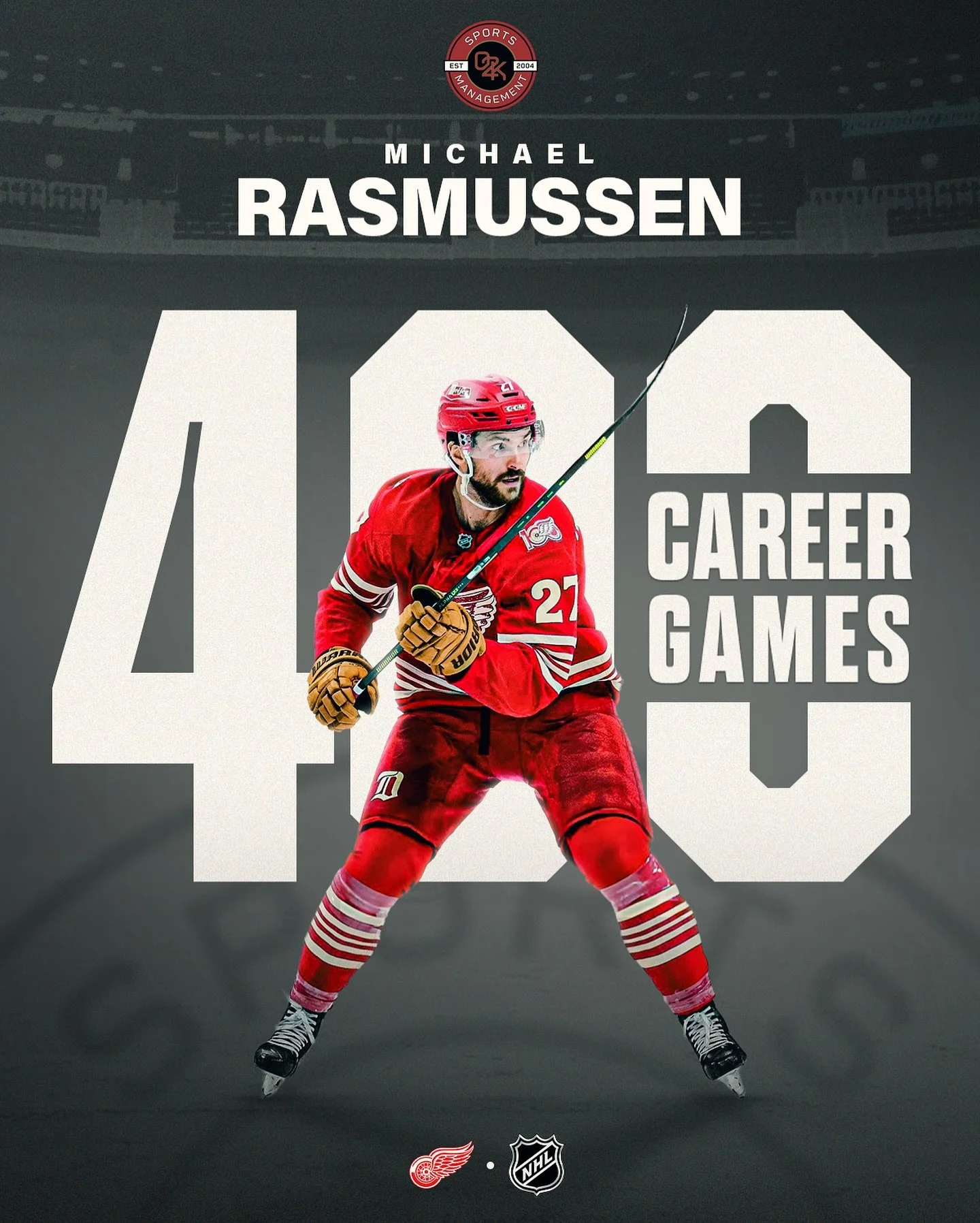 Congratulations to O2K client Michael Rasmussen on skating in his 400th career NHL game with the @detroitredwings! Here's to many more!

#redwings #lgrw #nhl #hockey