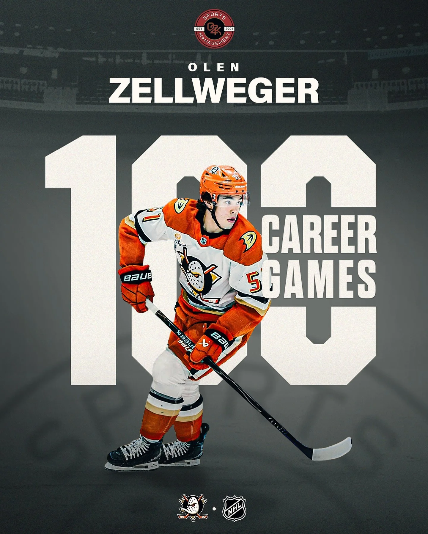 💯 in the books for Z! Congratulations to O2K client @olenzellweger on skating in his 100th career @nhl game! Many more to come!
#FlyTogether #GoDucks #Anaheim #hockey #nhl