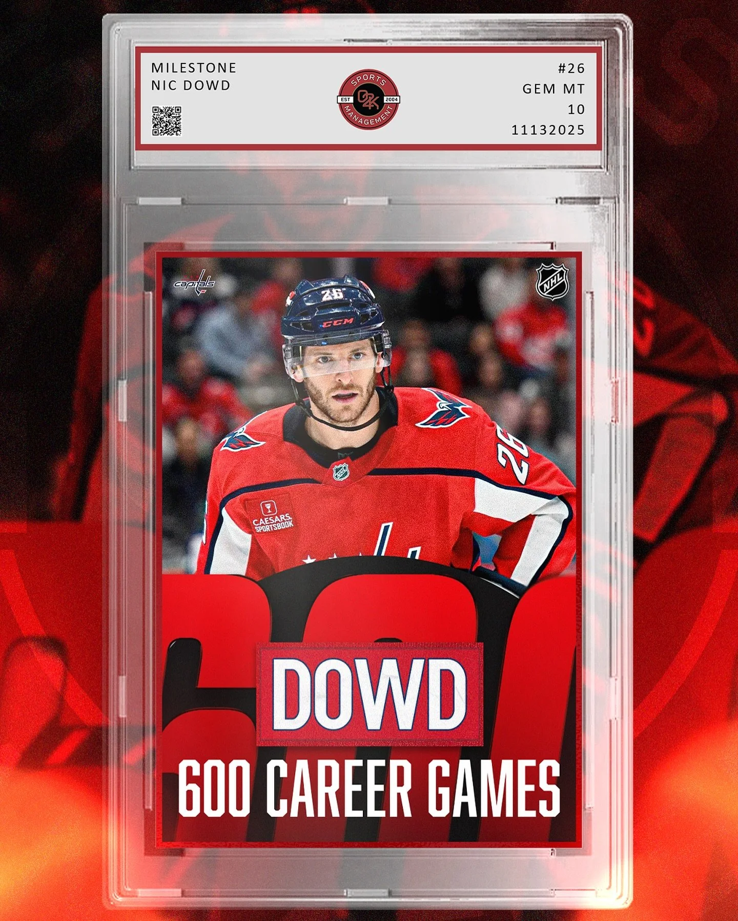 No Dowd about it! 🦅 Congratulations to O2K client Nic Dowd @napd_26 on skating in his 600th career @NHL game! 

#ALLCAPS #capitals #nhl #nhlagent #washington #hockey #hockeylife #gocapsgo