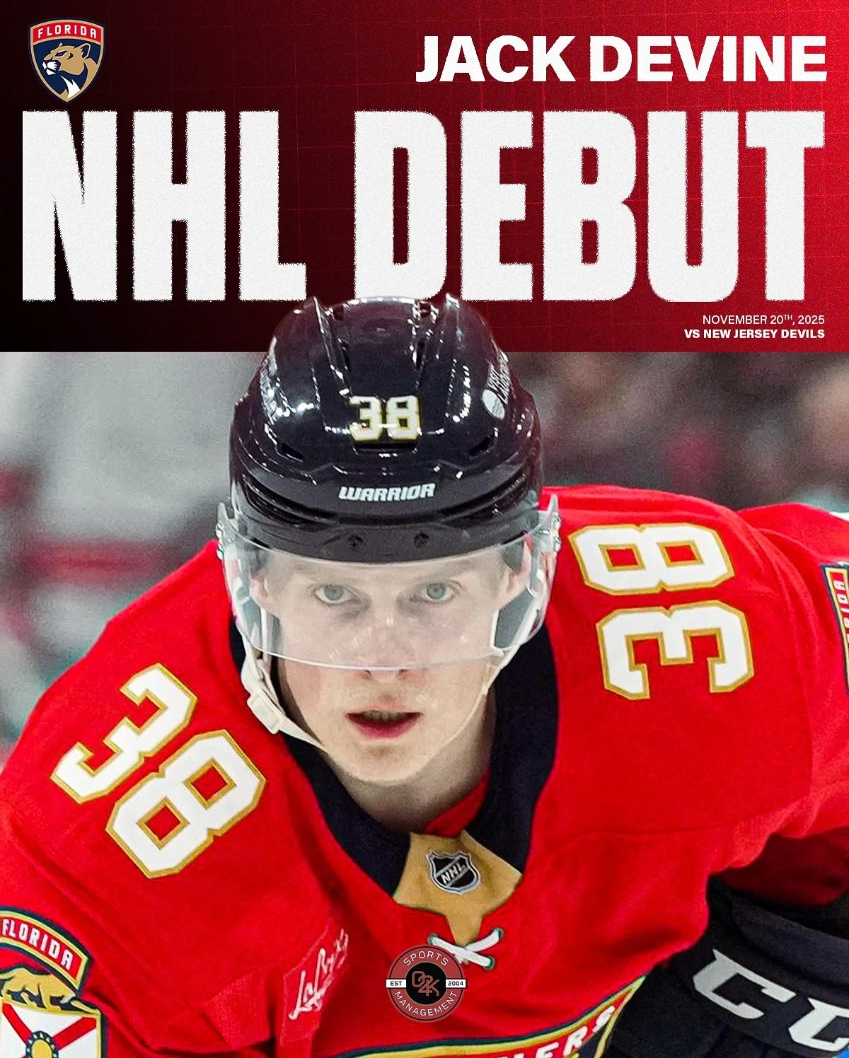 A day to remember 😸 Congratulations to O2K client @jack.devine7 on making his @nhl debut with the @flapanthers! We're happy to be with you every step of the way, Jack!

#flapanthers #gocatsgo #nhl