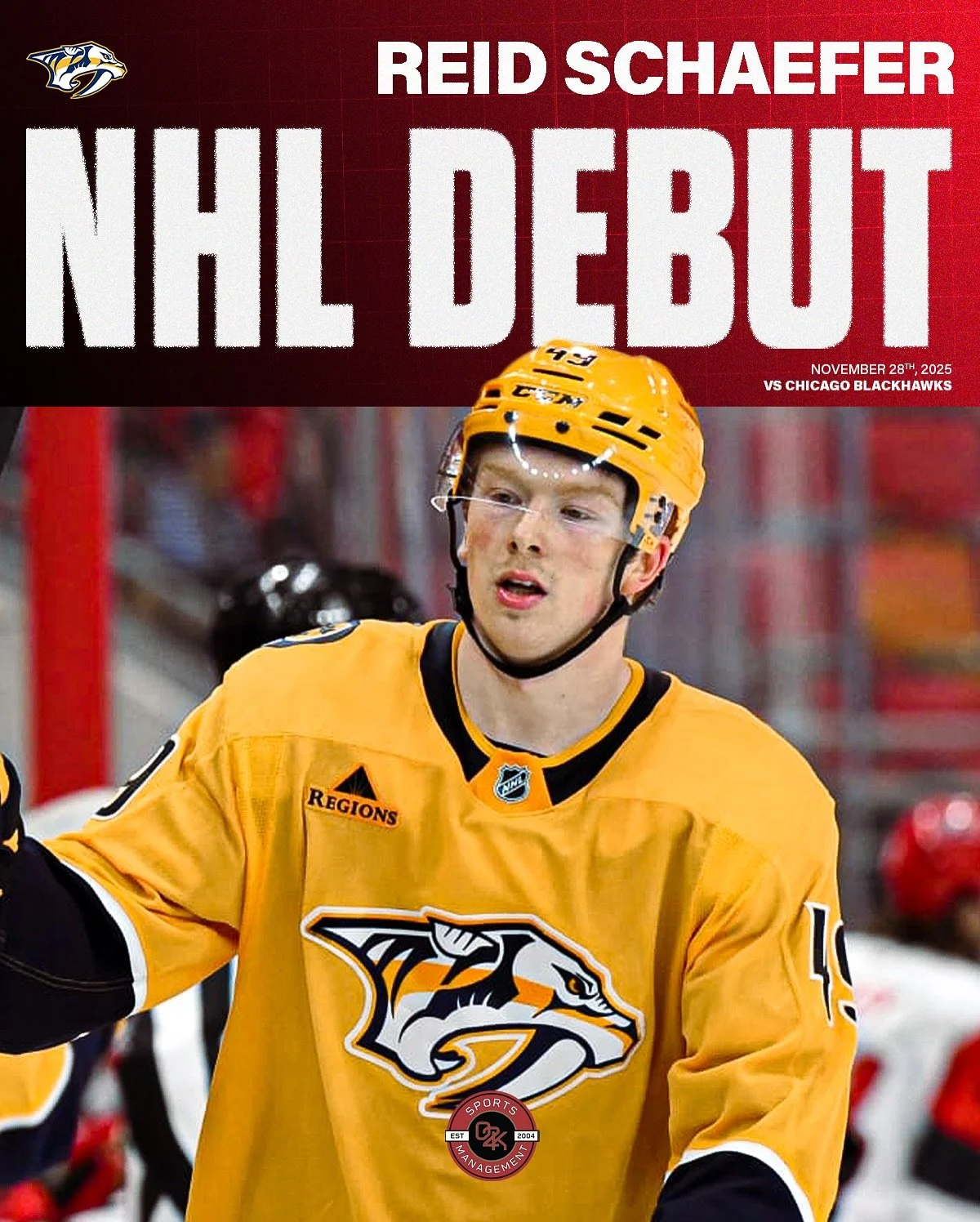 Reid's NHL dream comes true 🤩 Congratulations to O2K client @reid.schaefer on making his @nhl debut! A well deserved moment, we're happy to be with you every step of your journey!

#gopreds #nhl #hockeylife #nhldebut #nhlagent