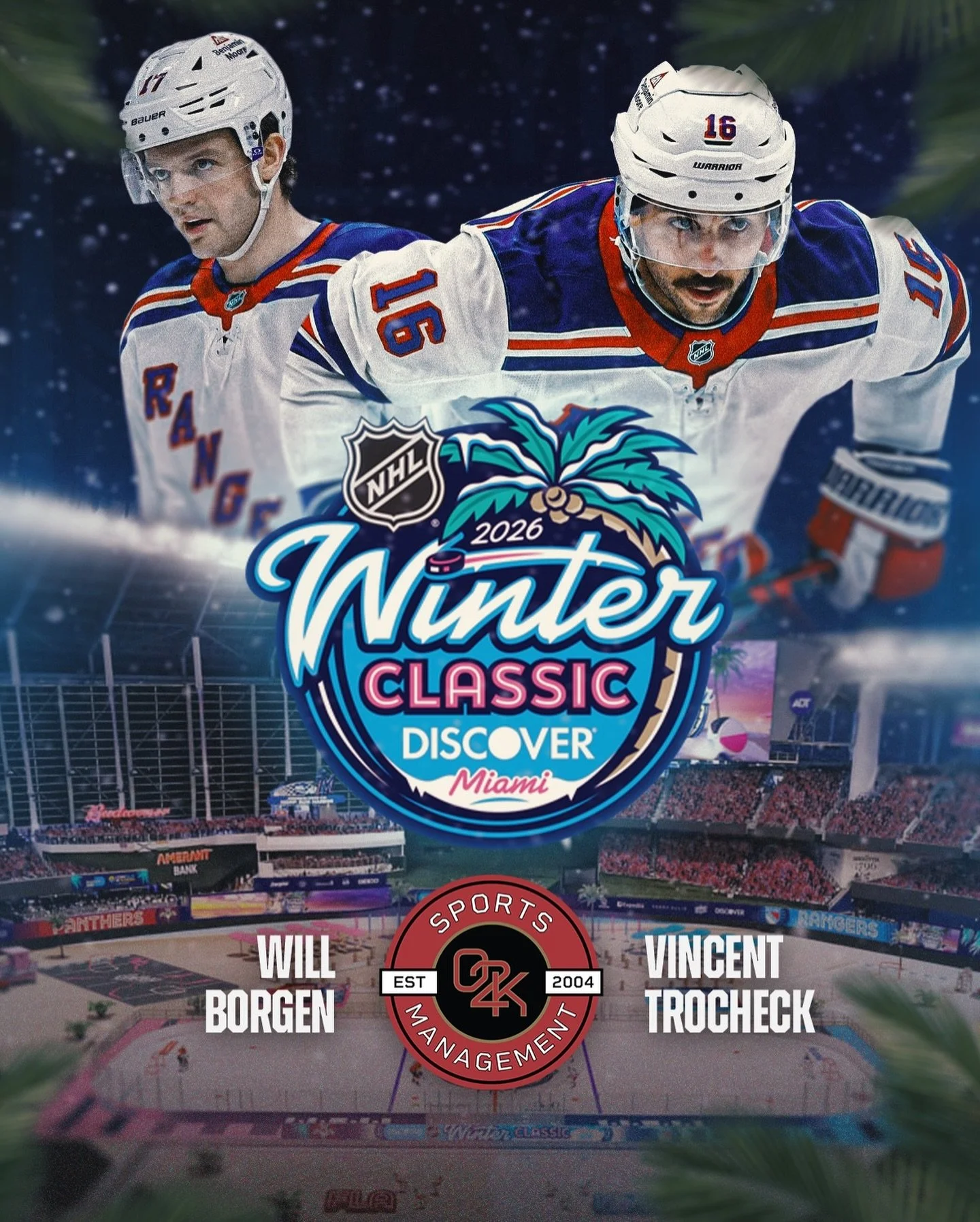 It's time to take things outside! ❄️ O2K clients @willborgen and @trocheck_21 suit up for the @nyrangers for the 2026 @nhl Winter Classic in Miami! Best of luck, boys!

#nyrangers #winterclassic #nhl
