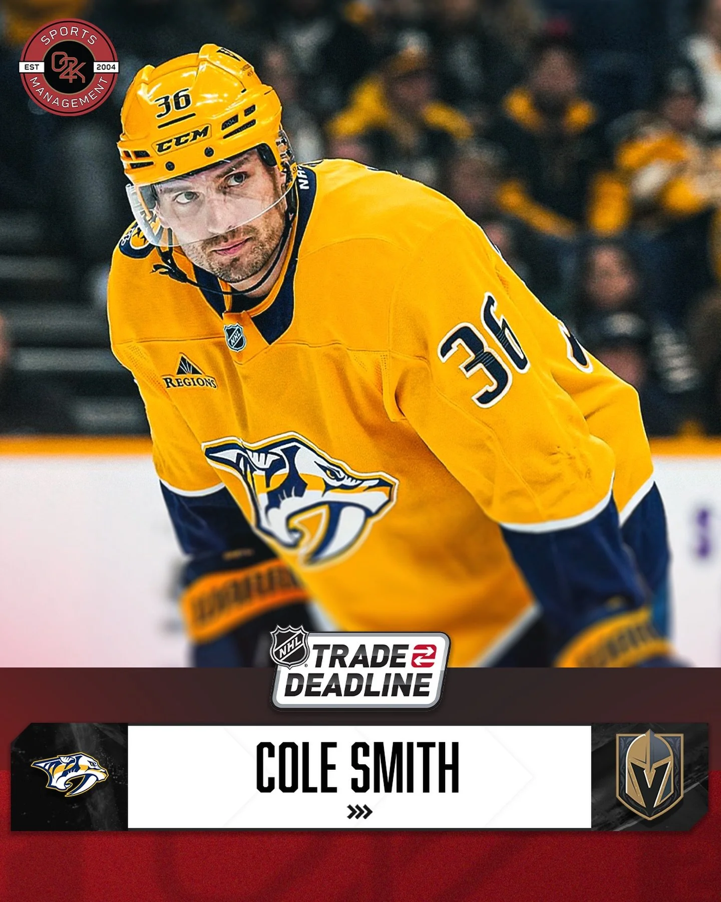 Vegas bound ⚔️ O2K client Cole Smith @cole_smith16 joins the @vegasgoldenknights ahead of the NHL's Trade Deadline!
Best of luck in Vegas, Smitty!

#VegasBorn #NHLTradeDeadline #vegashockey #hockey