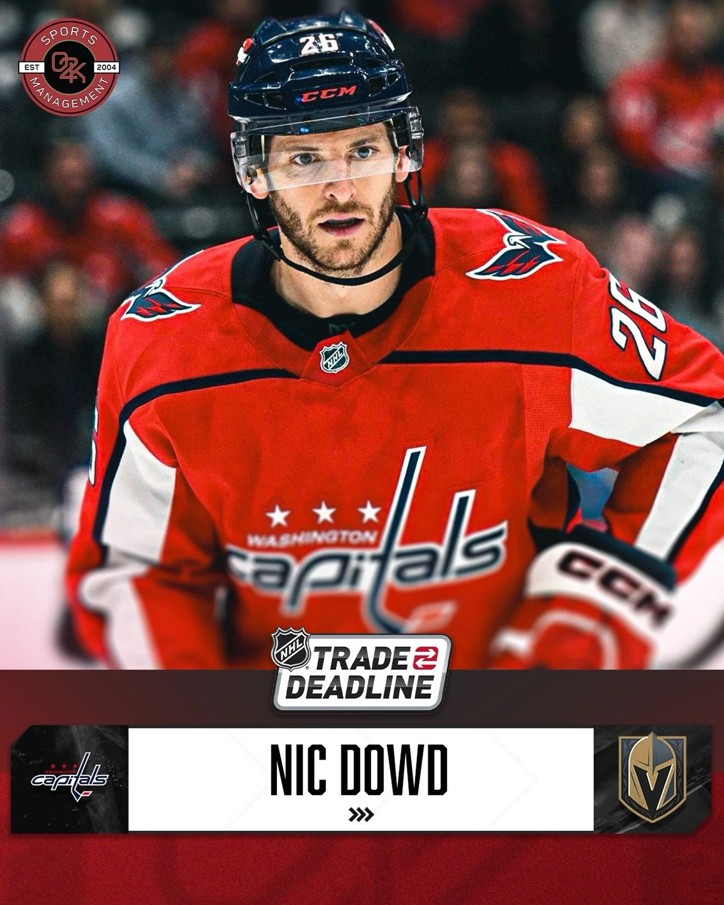 Heading West ✈️ Best of luck to O2K client Nic Dowd @napd_26 as he joins the Vegas Golden Knights @vegasgoldenknights ahead of the trade deadline ⚔️

#vegasborn #goknightsgo #nhl #nhltrade #nhltradedeadline