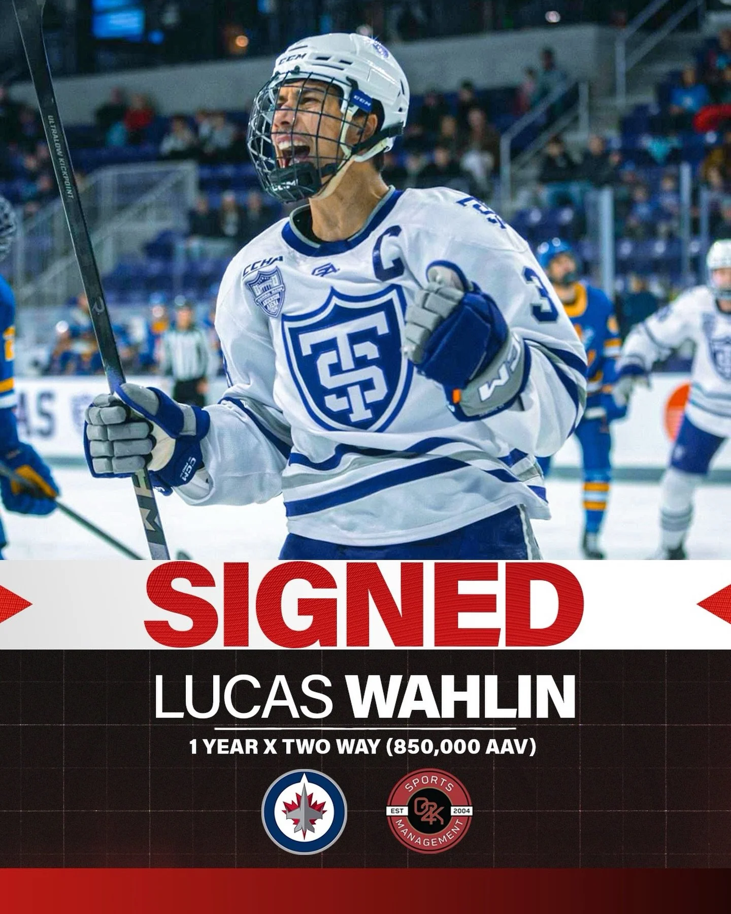 Wahlin in Winnipeg! Congratulations to O2K client Lucas Wahlin on signing a 1 year, two-way contract with the @nhljets! We're proud to be there every step of the way, Lucas!
#gojetsgo #wpg #winnipegjets #hockey