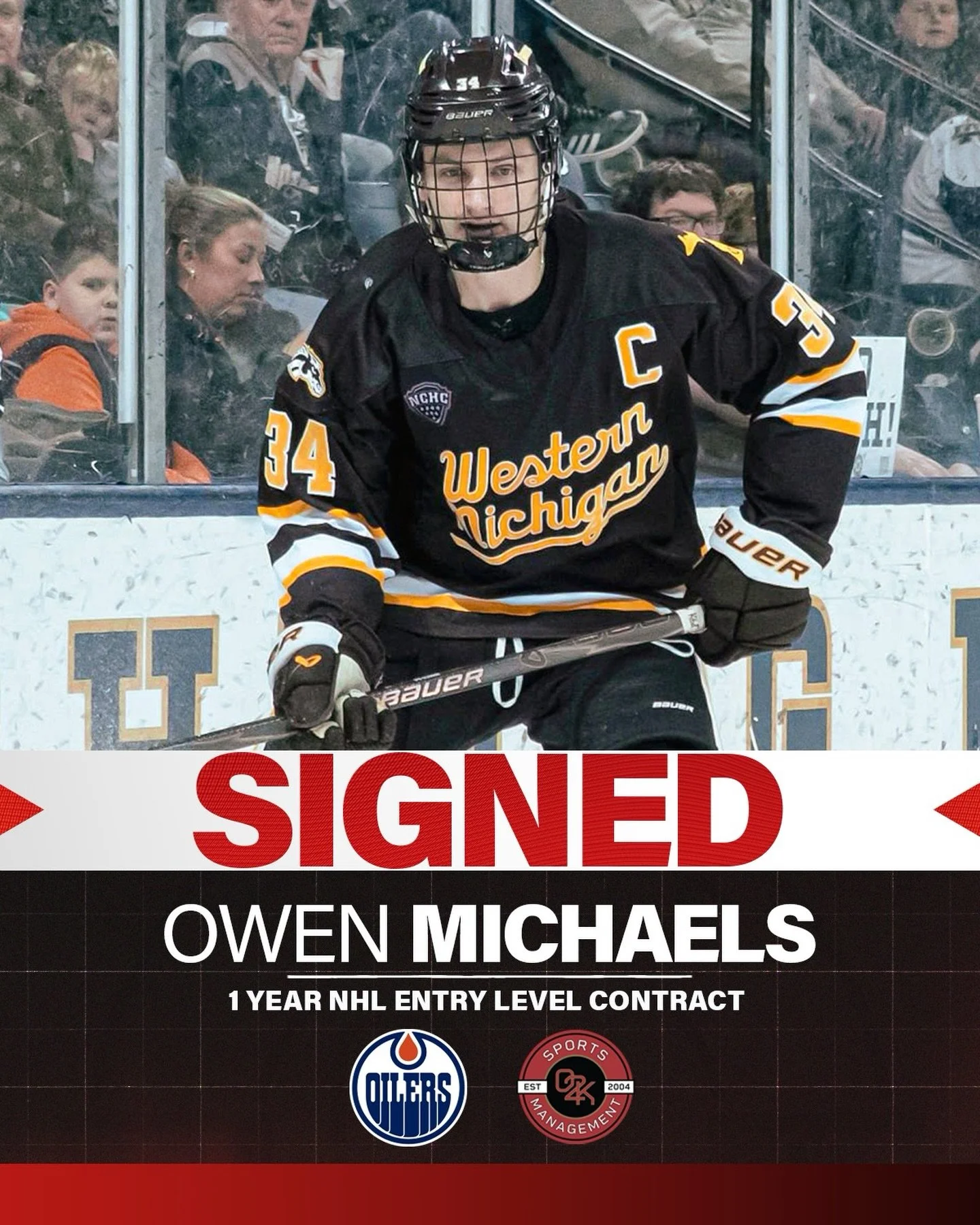 Earned it 👊 Congratulations to O2K client @owenmichaels_ on signing his 1 year ELC with the @edmontonoilers! Way to go, Owen! We're proud to be with you every step of the way.

#Oilers #LetsGoOilers #edmonton #edmontonoilers #ncaa
