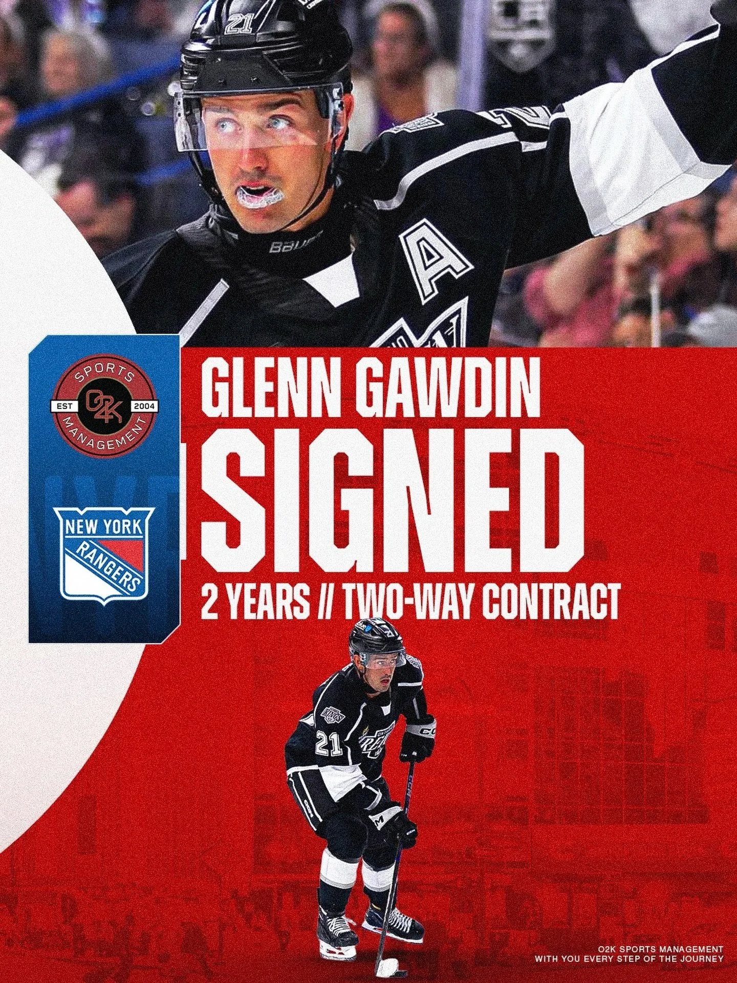 Big Apple bound ✍️ O2K client Glenn Gawdin @ggawdin signs a 2 year, two-way contract with the New York Rangers! Well earned!

#nyrangers @nyrangers NHL Free Agency #nhlfreeagency