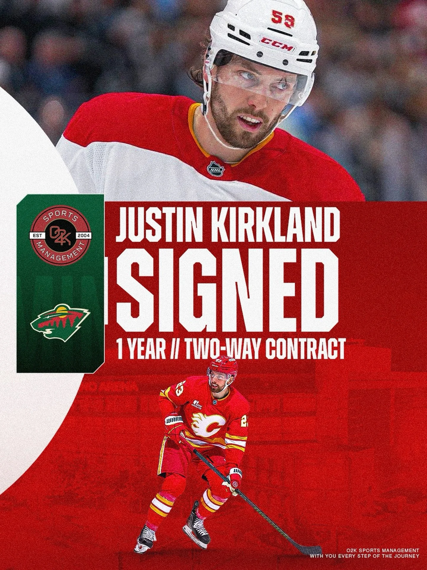 Off to the state of hockey ✍️ O2K client Justin Kirkland @jkirky signs a 1 year, two-way contract with the Minnesota Wild! Congrats, Justin, best of luck in Minnesota!

#nhlfreeagency @minnesotawild NHL Free Agency