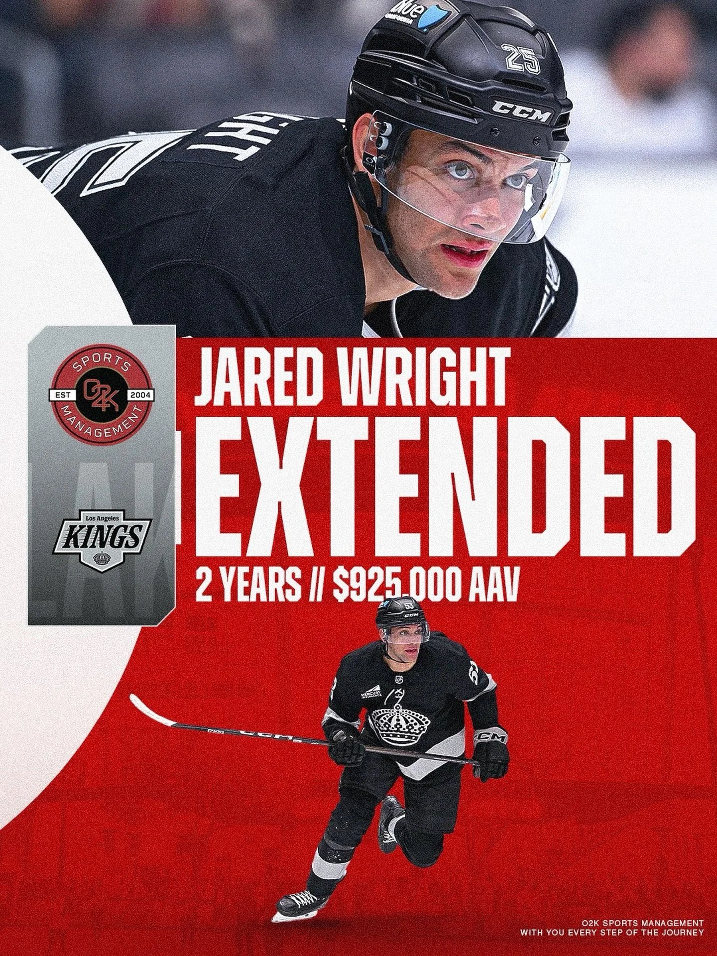 A deal fit for a King ✍️ O2K client Jared Wright @jared10wright signs a 2 year, 925k AAV contract extension with the LA Kings! Congratulations, Jared!

#gokingsgo #lakings @lakings