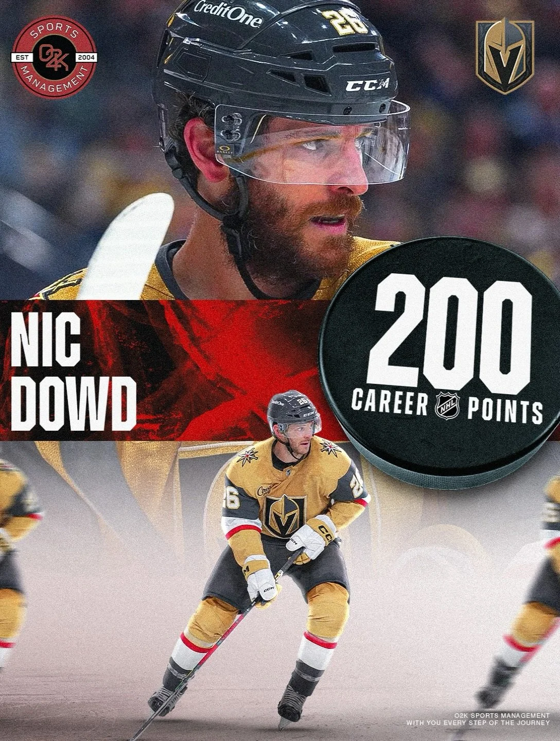 With an assist in last night's Vegas Golden Knights win, O2K client Nic Dowd records his 200th career NHL point! Congrats, Nic, way to go!
#VegasBorn