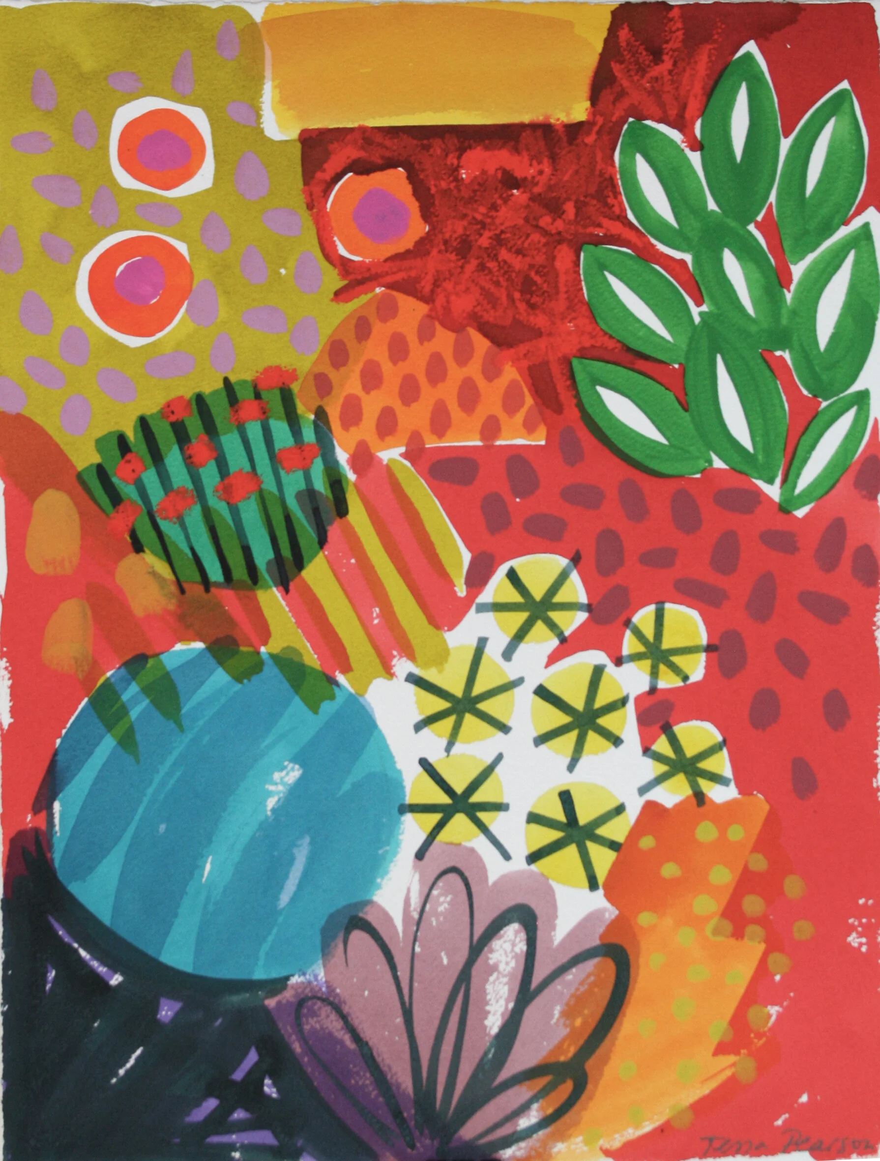 Red Canna Patchwork Prairie 50x38cm watercolour SOLD.jpg