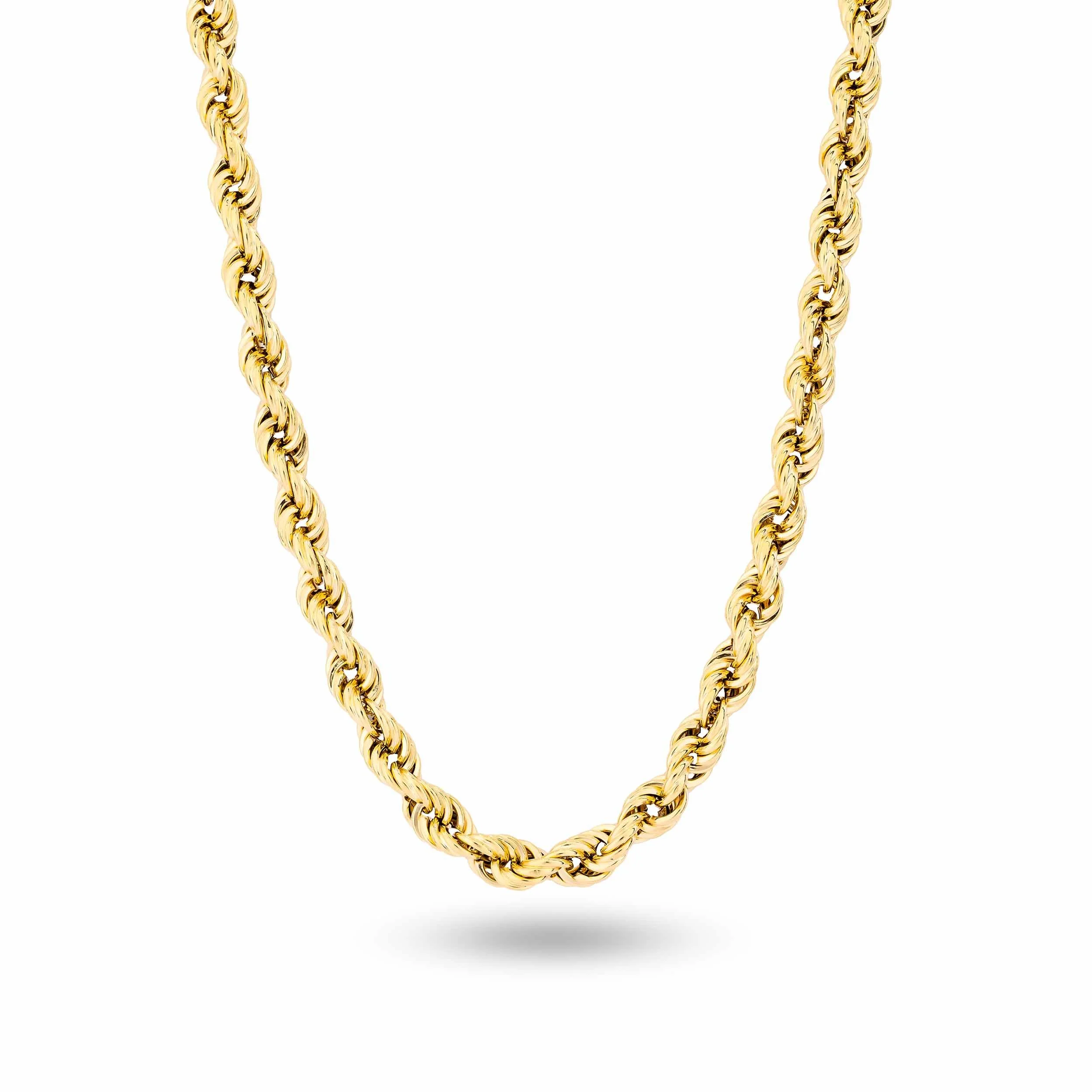 18K gold rope chain necklace photographed for luxury jewellery brand in Dubai