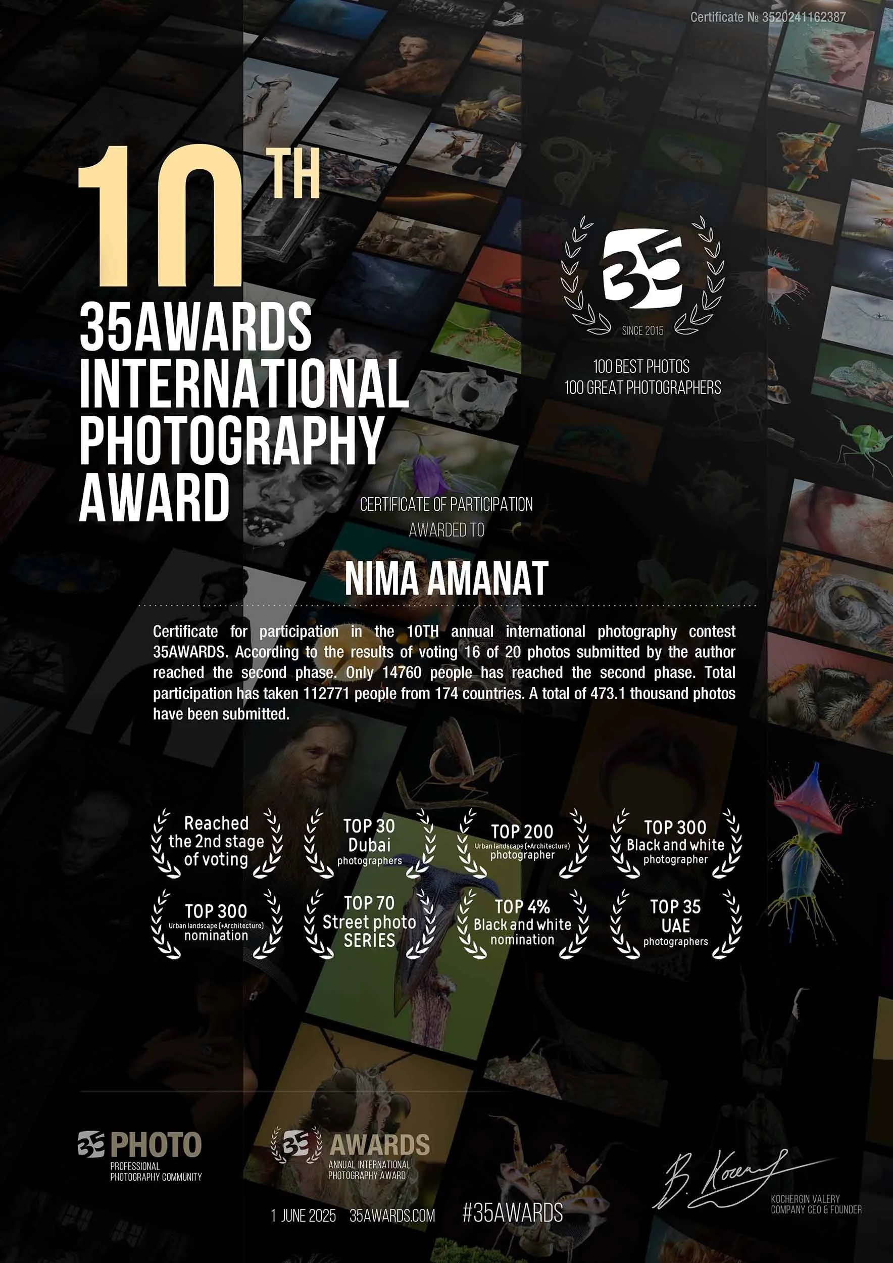 35awards 10th international photography award Nima Amanat top ranked photographer Dubai UAE
