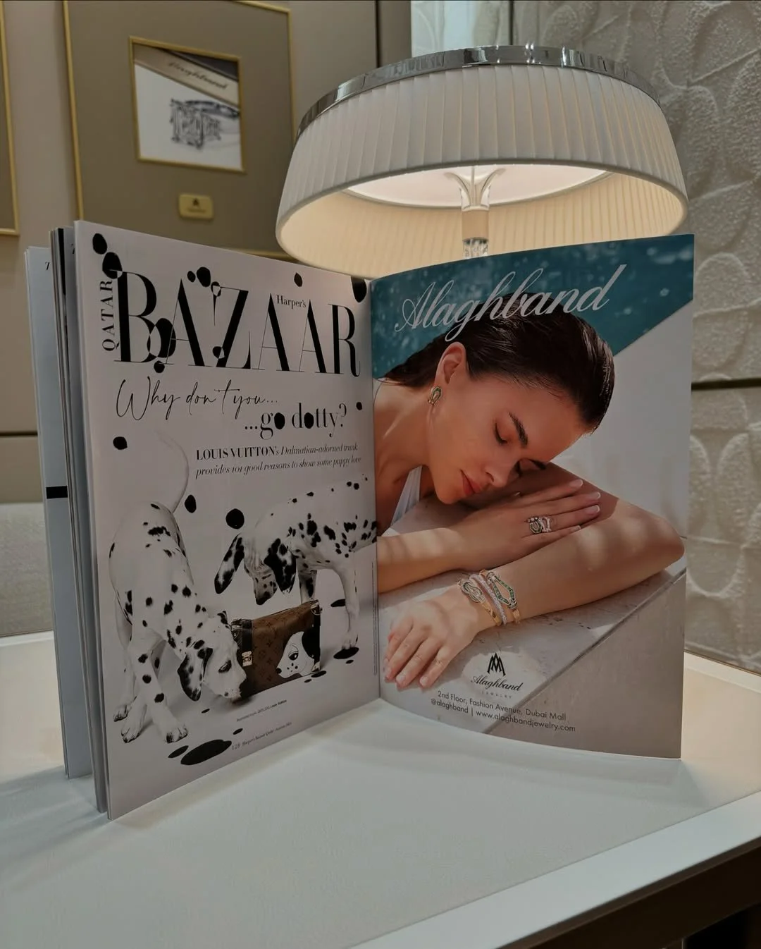 Jewelry campaign photography for Alaghband Jewelry featured in Harper's Bazaar, showcasing premium fashion and jewelry visuals.