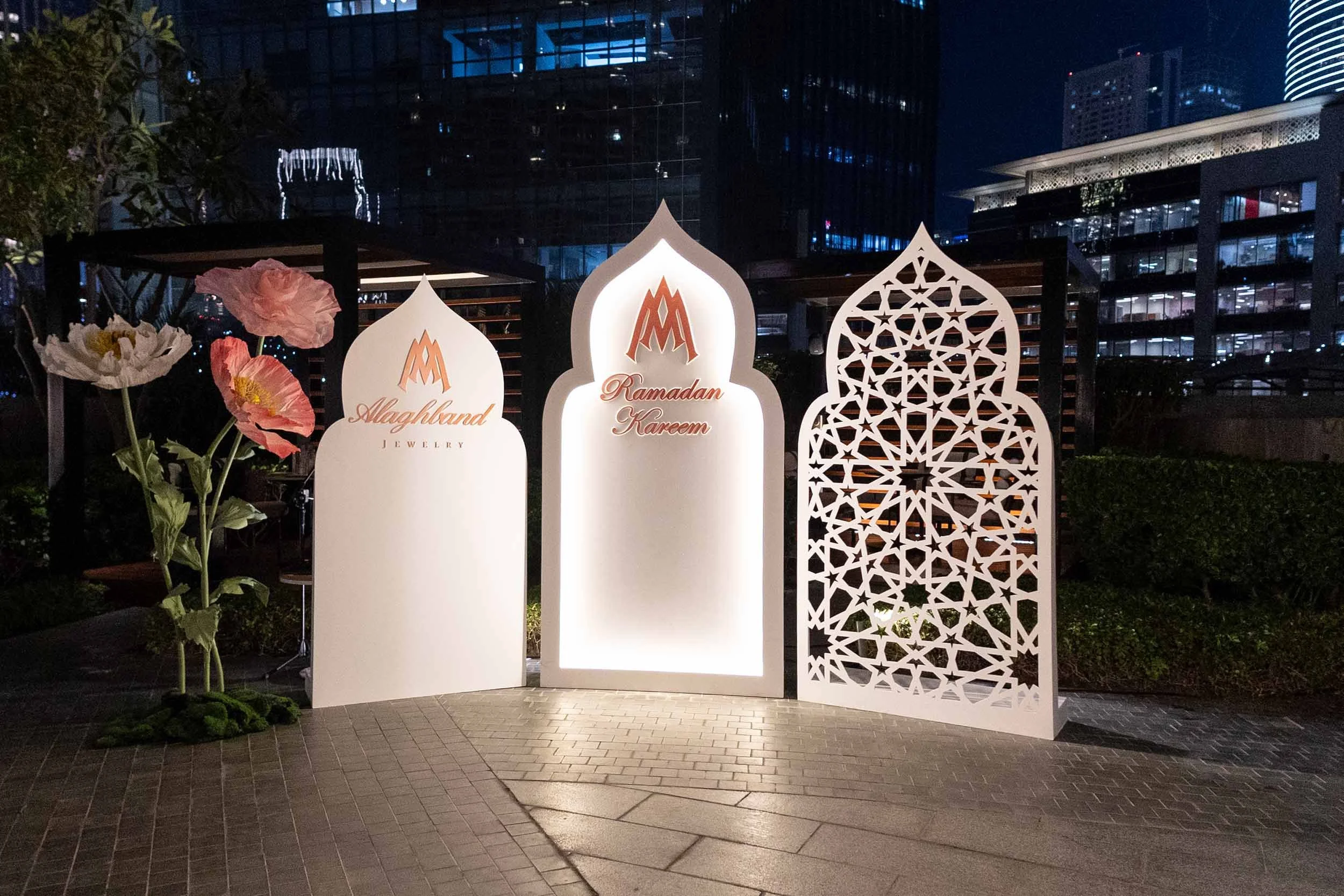 Elegant Ramadan event setup created for Alaghband Jewellery in Downtown Dubai.