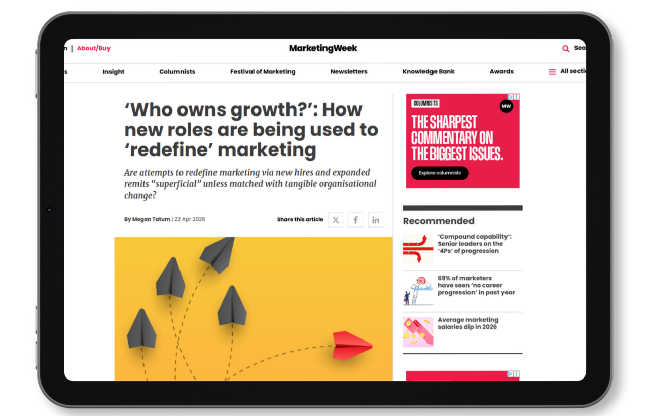 Pictured: screenshot of Marketing Week article, 'Who owns growth?'