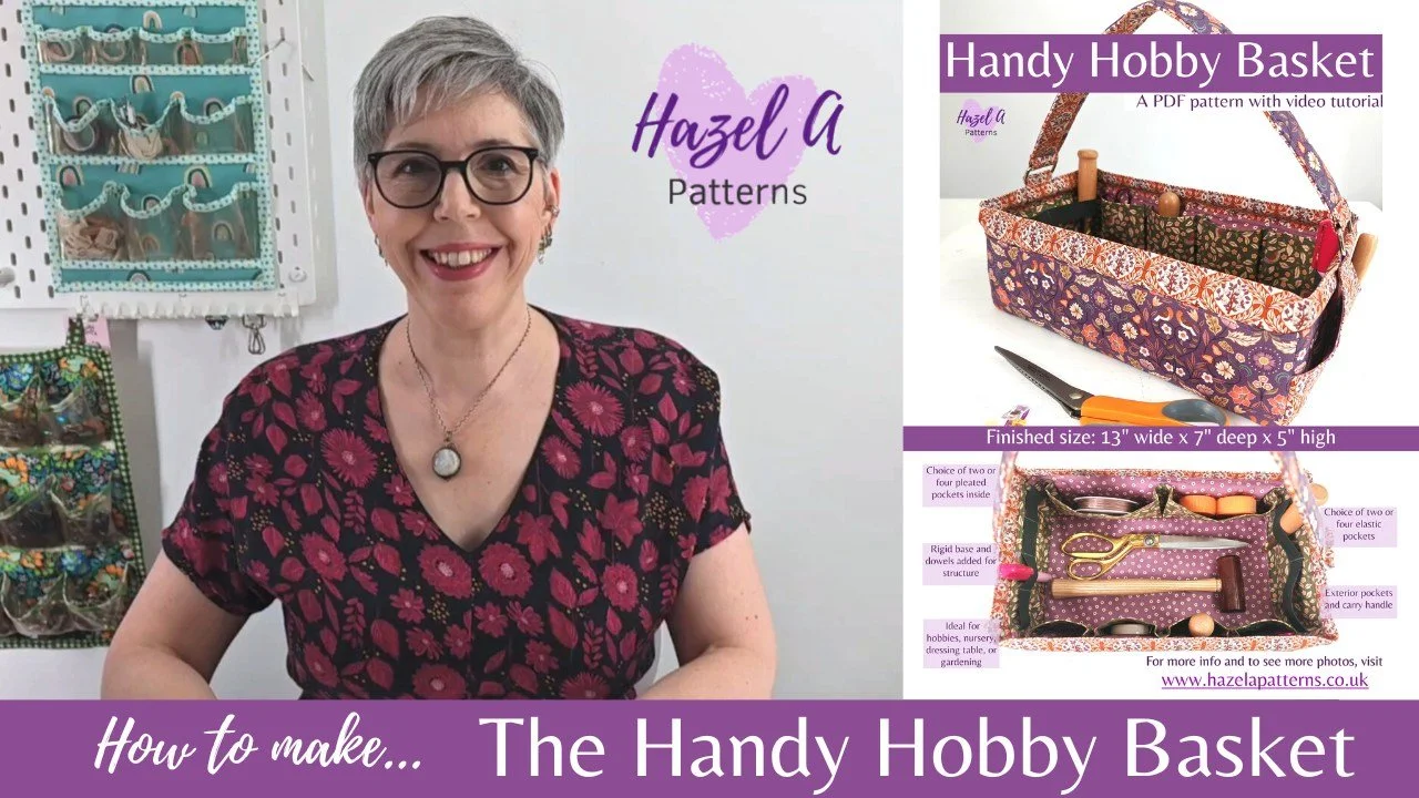 Did you know that NINETEEN of my patterns have full tutorial videos? Plus I have some skill-building videos too.
The latest pattern to be released is this one, the Handy Hobby Basket. As usual, it follows along with the pattern, step-by-step, so you 