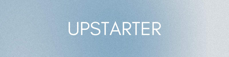 A light blue background with the word 'UPSTARTER' in white capital letters centered.