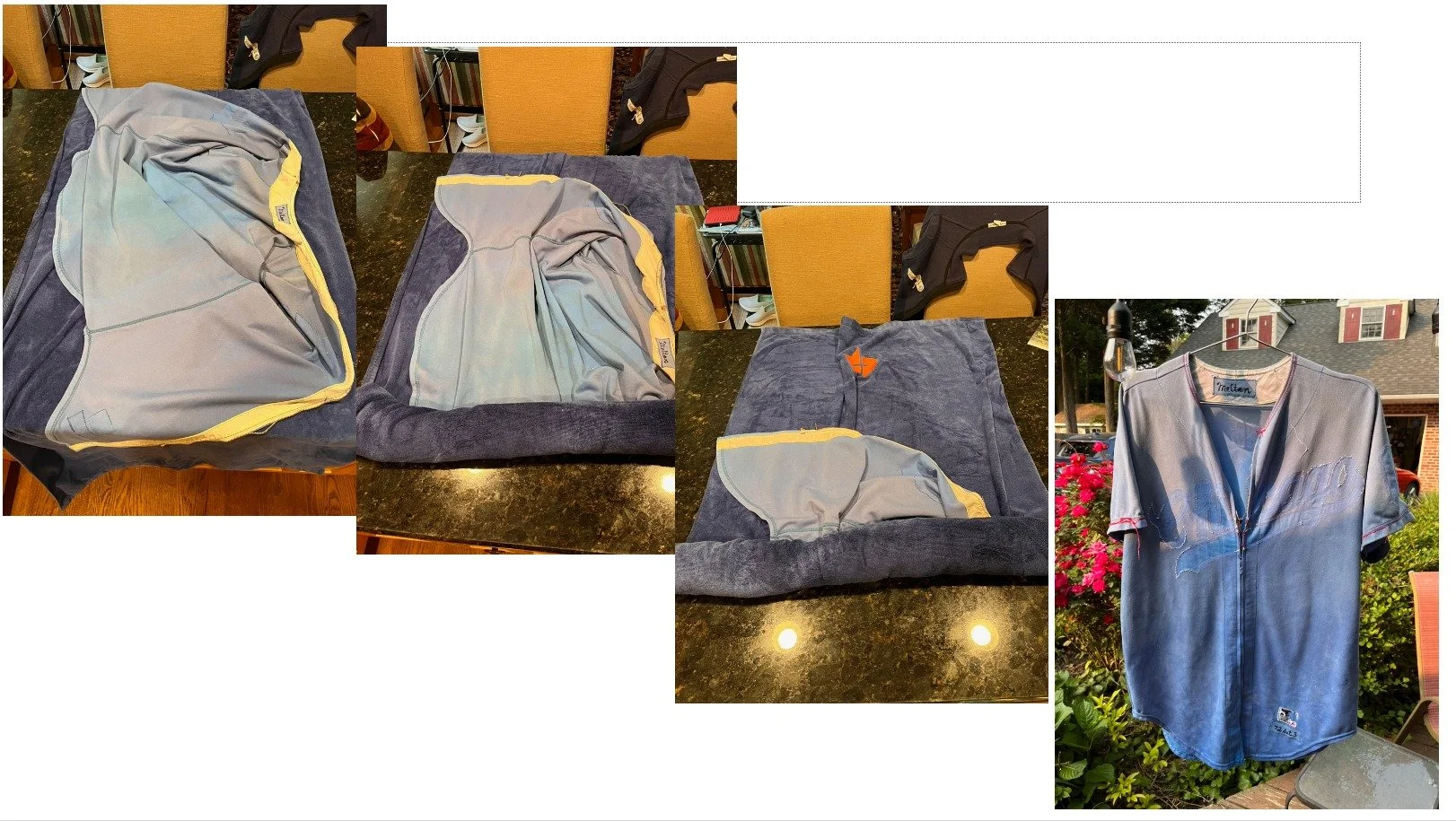 After thoroughly rinsing multiple times in clean water to remove all traces of the detergent, I dry the fabric by lying it flat in a towel and then tightly rolling it up in the towel. Then I hang it to dry in the sunshine.