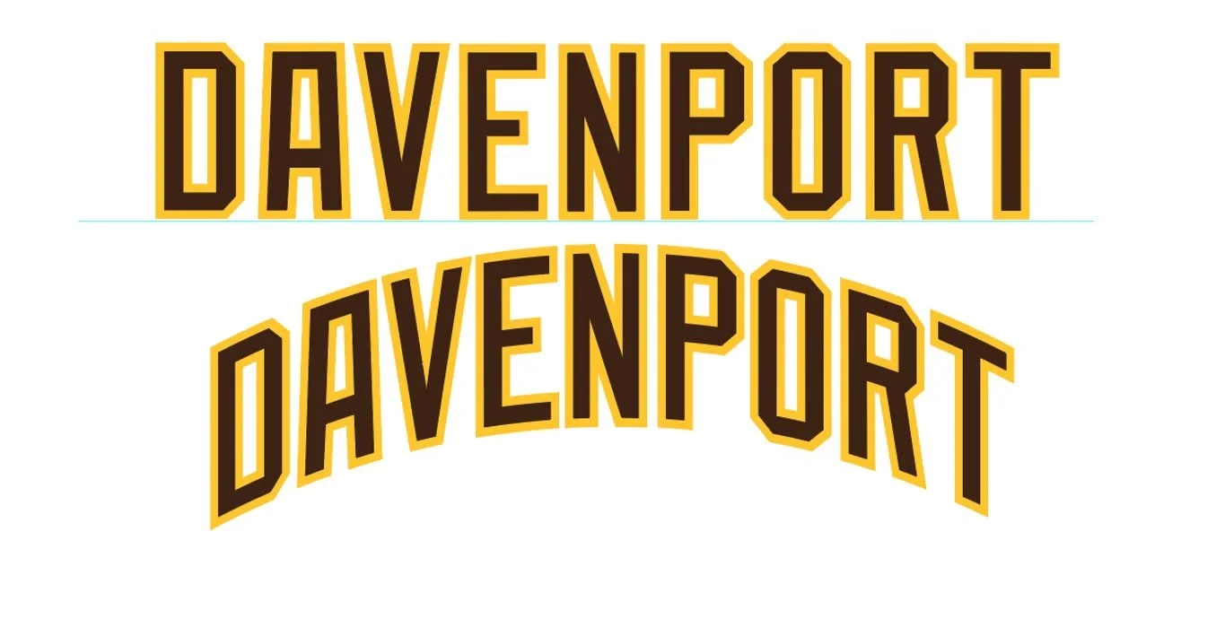 I cut and stitched a replacement San Diego wordmark. The original back numbers were truly awful, and I decided to replace them along with recreating a matching name on back for Davenport, in the Padres distinctive vertical arched style. The long name