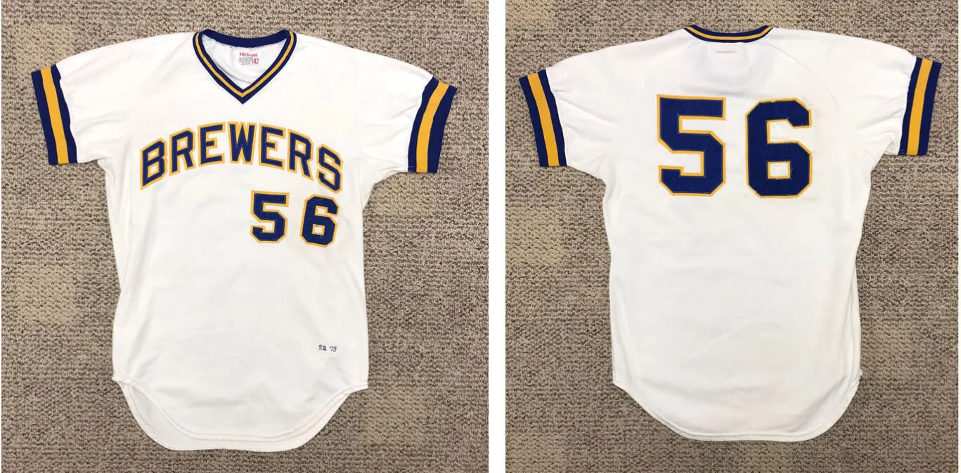Our starting point: The original "52" had been changed to "56", either for use in the minors or for Spring Training. This 1973 jersey is actually in better shape than many I've seen.