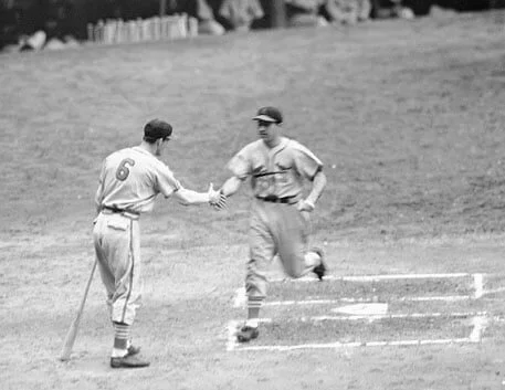 I turned to Getty Images and found this photo of Musial himself. I could see that the details of the number he wore matched the details of the shadow, but NOT of the replacement “6” that was in the minor league number! Confirming the pattern for the 