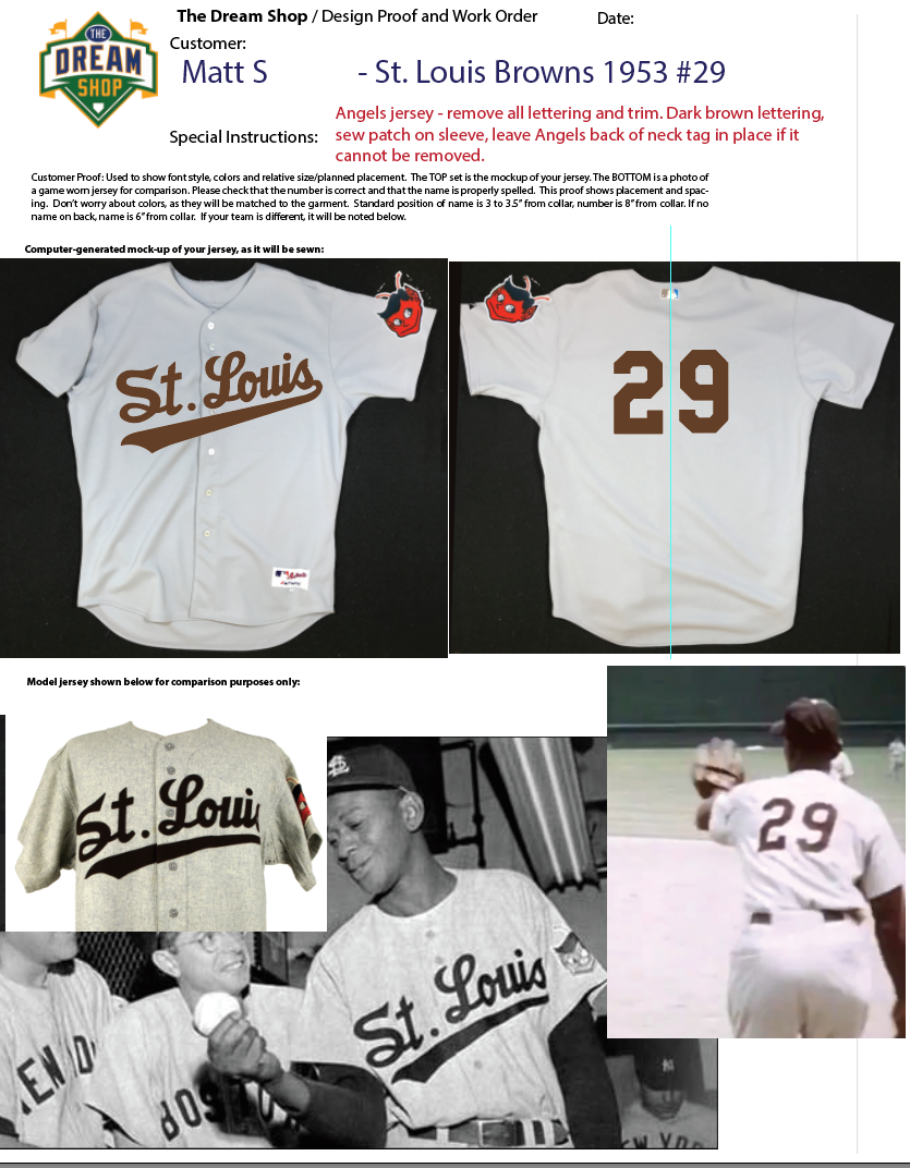 Here is the proof I sent to the customer to approve. He had tracked down the sleeve “Brownie” patch on eBay, and with his approval, we were ready to sew. The patch’s proper placement covered the sleeve's Majestic logo. 