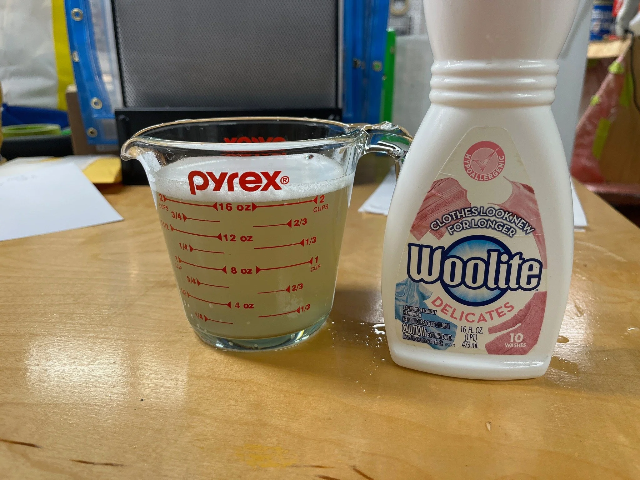 Here is a cupful of the dirty wash water. The water in the bucket was so brown that you could not see through it to the bottom. We must rinse it until the water runs clear, which sometimes takes five buckets of clean water. It’s obvious we made the r