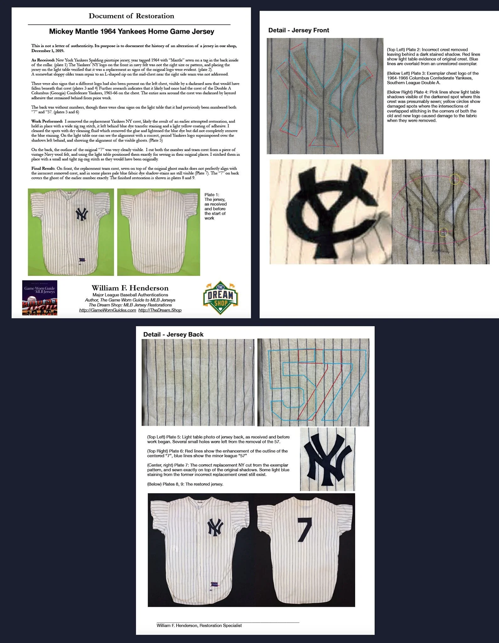 As a restorer and authenticator, I *always* recommend a separate Document of Restoration to chronicle this process whenever an original jersey is restored. Why? Because once the new lettering perfectly covers the old, only the shadows of what was onc