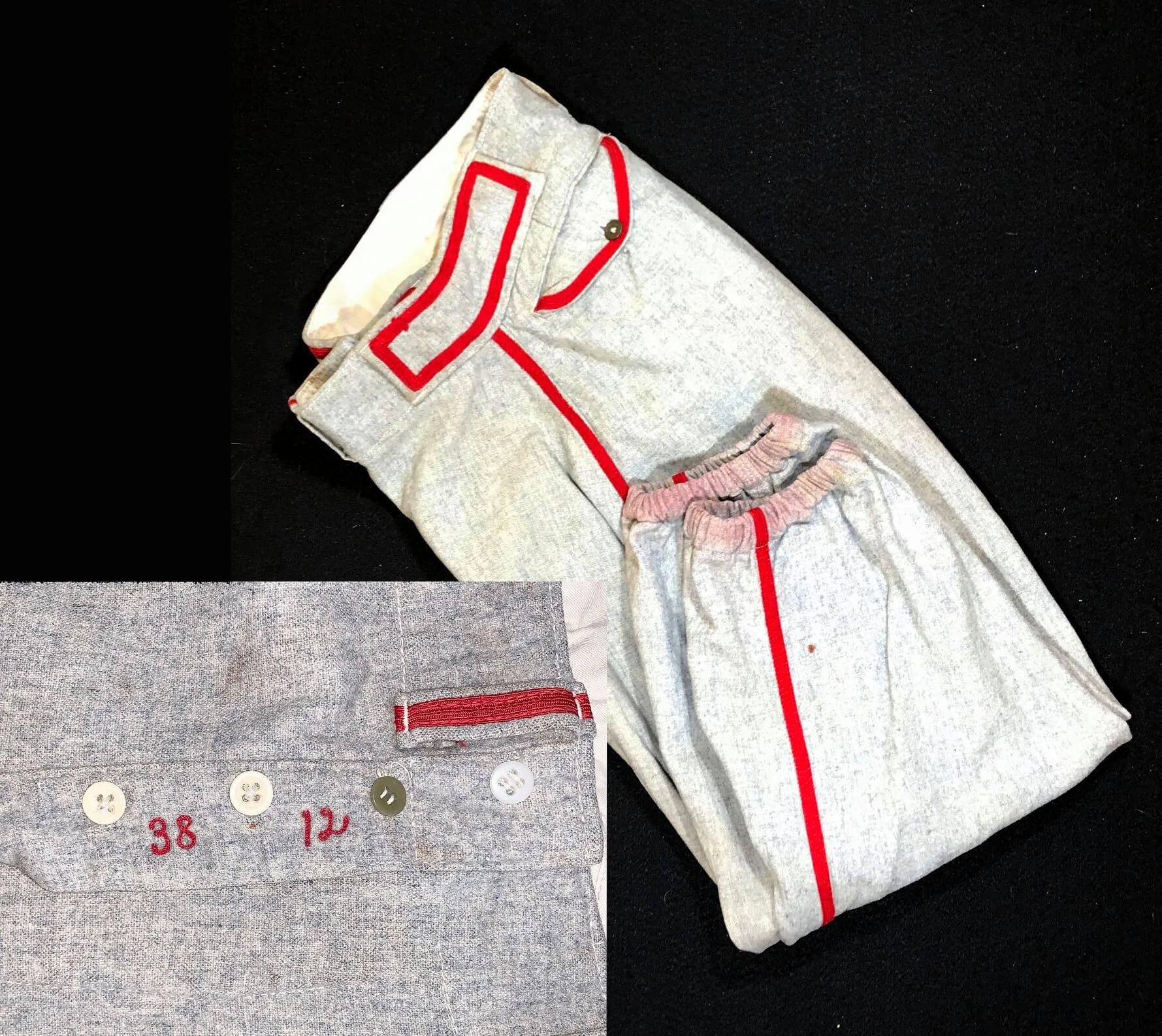 The pants were included too, and while they were the same style, their 38-inch waist told us that they would not have been Musial’s pants.