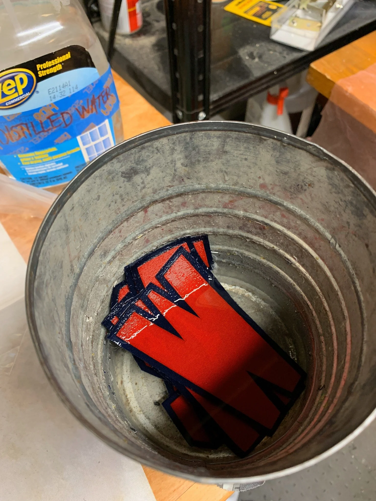 I soak the media-blasted lettering in water…
