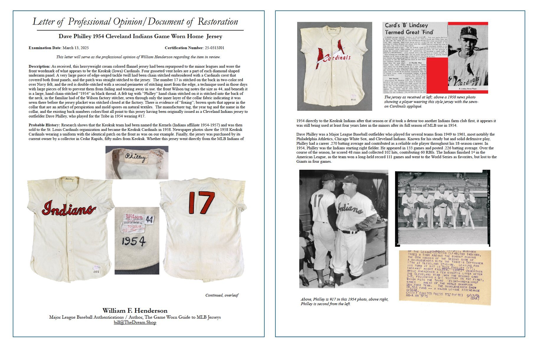 Every restoration deserves to be documented. Here I share the four-page letter of opinion documenting its restoration for your review. Besides being nice to have, a document like this cement the value of the jersey. I’ll mention something that most p