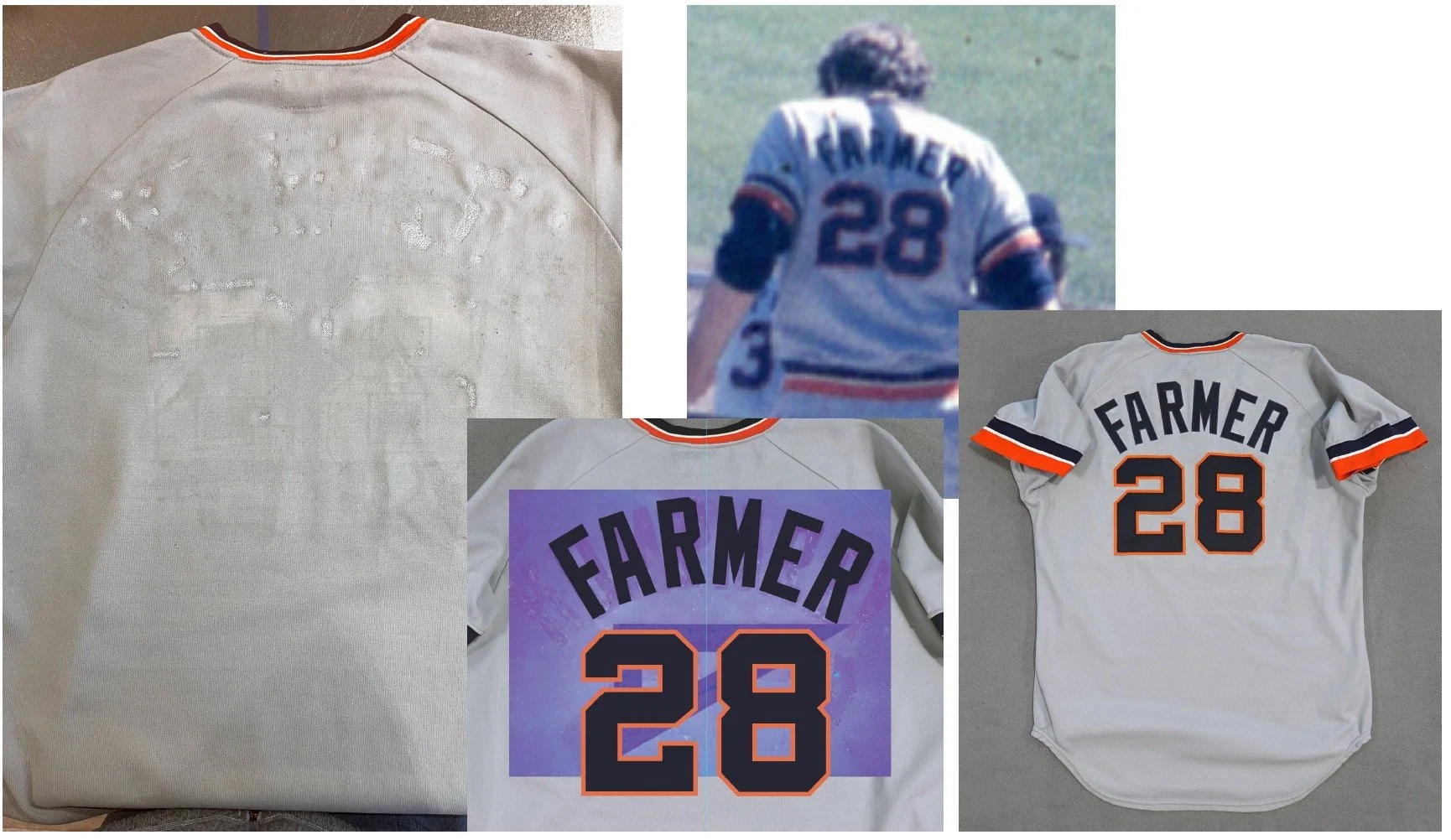 Here, you can see the mastery of seamstress Emily as she used her darning machine to close up all of the holes on the back. We were then able to place the lettering in the official Tigers font has used that year and stitch it in place. We found a pho