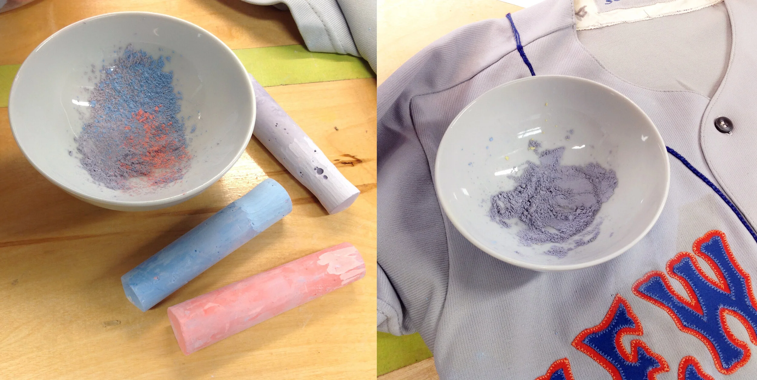 Now we want to deal with the noticeable sun-bleaching discoloration. Since this jersey is destined for museum display and will not be worn, there is a method we can use. 

Here's a museum trick designed to enhance the display. Using ordinary sidewalk