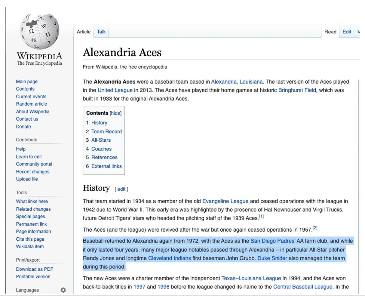This Wikipedia search told me what I needed to know: in 1975 (the next year) the Padres had a minor league team in Alexandria, Louisiana called The Aces. Without asking any questions of the seller, I bid on it hoping to win and eventually did. 