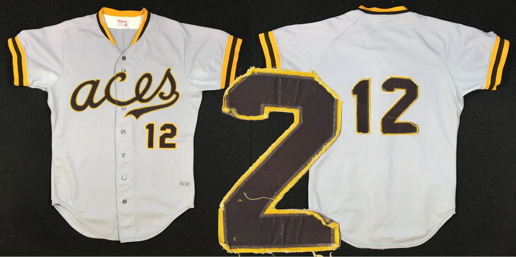 When I received it, I could tell that the “12” on the front that remained in good condition, and the trashed number 12 on the back were original to the jersey. The Aces wordmark had been sewn on clearly after something had been removed from the front