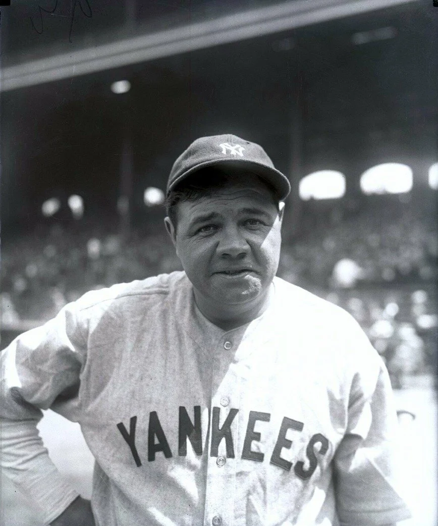 Because of their fame, their star players like Ruth and Gherig, and their home in a large city, there are a larger number of photos of this team than perhaps any other of that era. I was able to find a glass-negative photo of Babe Ruth from 1927 that