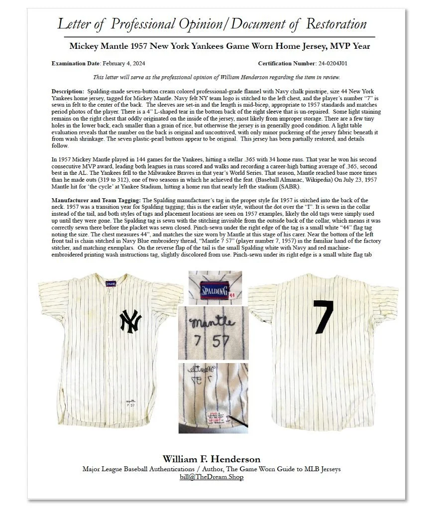 The final step is always a complete professional letter of opinion, documenting the restoration. I have included my evaluation here over the next copy of photos for you to read.


This jersey goes up for auction this week at Goldin auctions, for thos