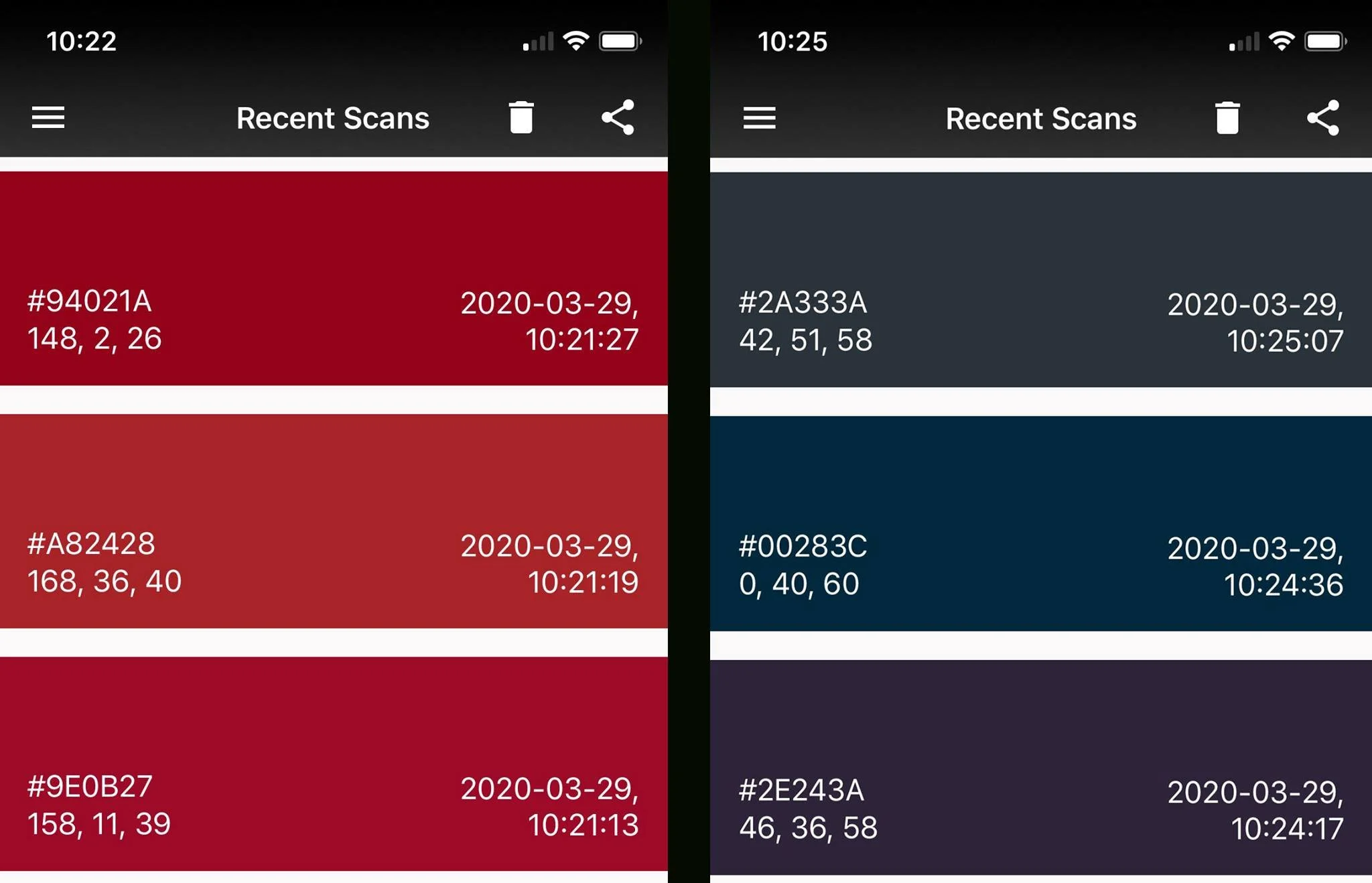 Next, I scan my closest-matching fabrics. The bottom scan on each set of three is from the jersey’s lettering. The top two scans are of the tackle twill I plan to use. Why are there two? Well, as we have shown before here, tackle twill is color-shift