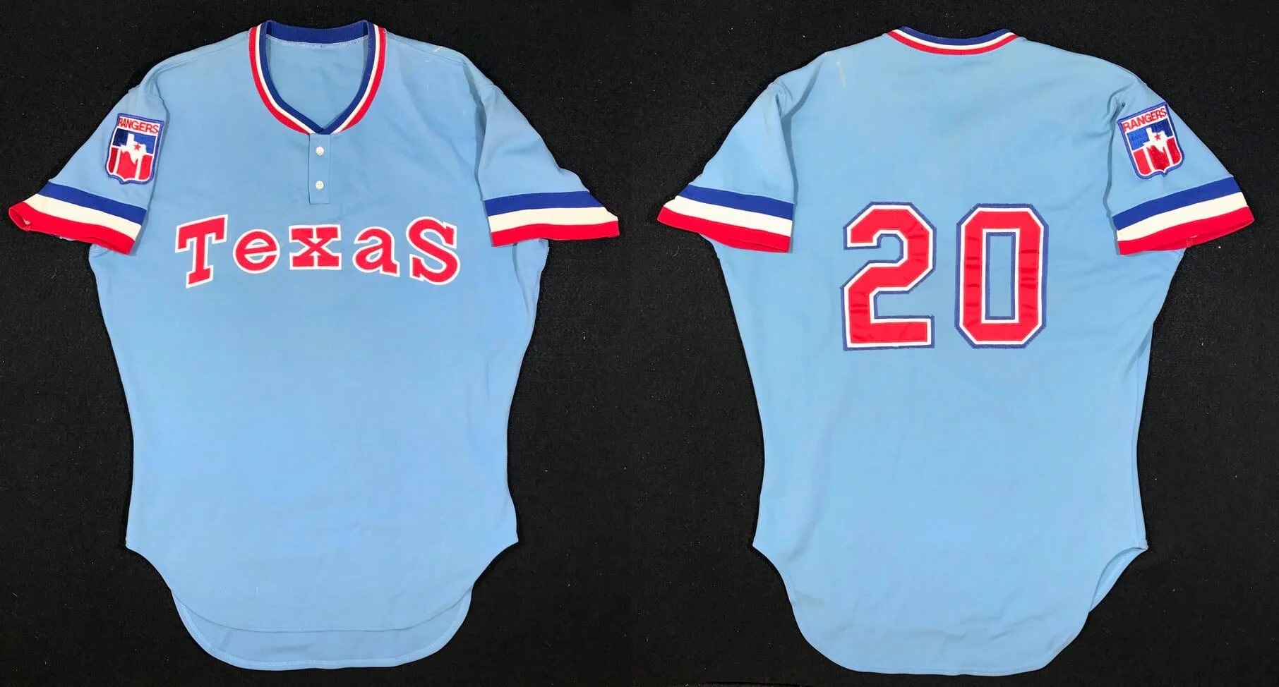Collector Guy H. always challenges me with restorations that are outside the norm. Here, he sent me this 1979 Rangers jersey that lacked a name on back and had non-standard back numbers. He asked me to try to find out what it was.