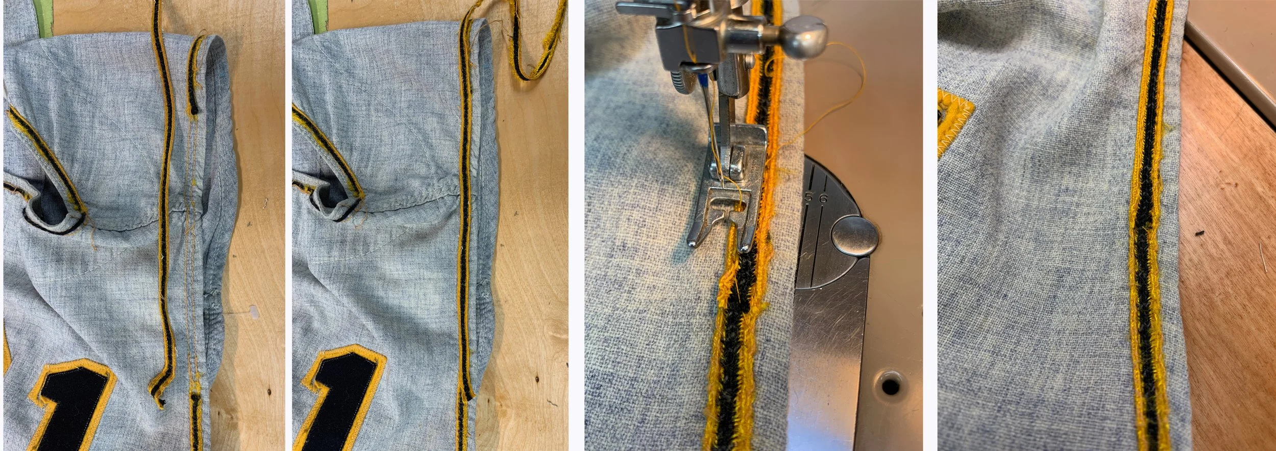 We carefully remove the trim from the Clemente only in the spots where it has worn through, which amounts to about 2/3 of it. Two reasons we don't take it all off: we want to leave as much as possible of the original in place for historical value. An