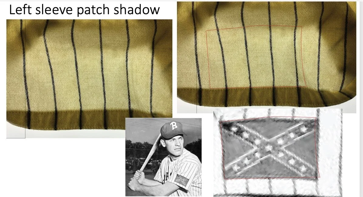 I wondered: had this jersey been repurposed to the Confederate Yankees in 1965-1966? The light table provided the answer. While it is hard to see in low-resolution photos, there it was -- faint signs of the outline of Confederate flag having been sew