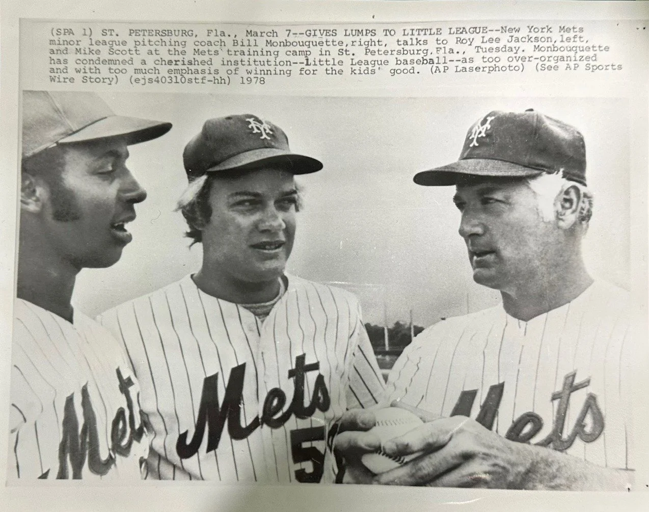 Mike Scott was drafted by the Mets in 1976 and toiled in the minor leagues during 1977 and 1978 before being called up to the big club for the start of the 1979 season. Robert is quite good with research and was able to locate press photos and spring
